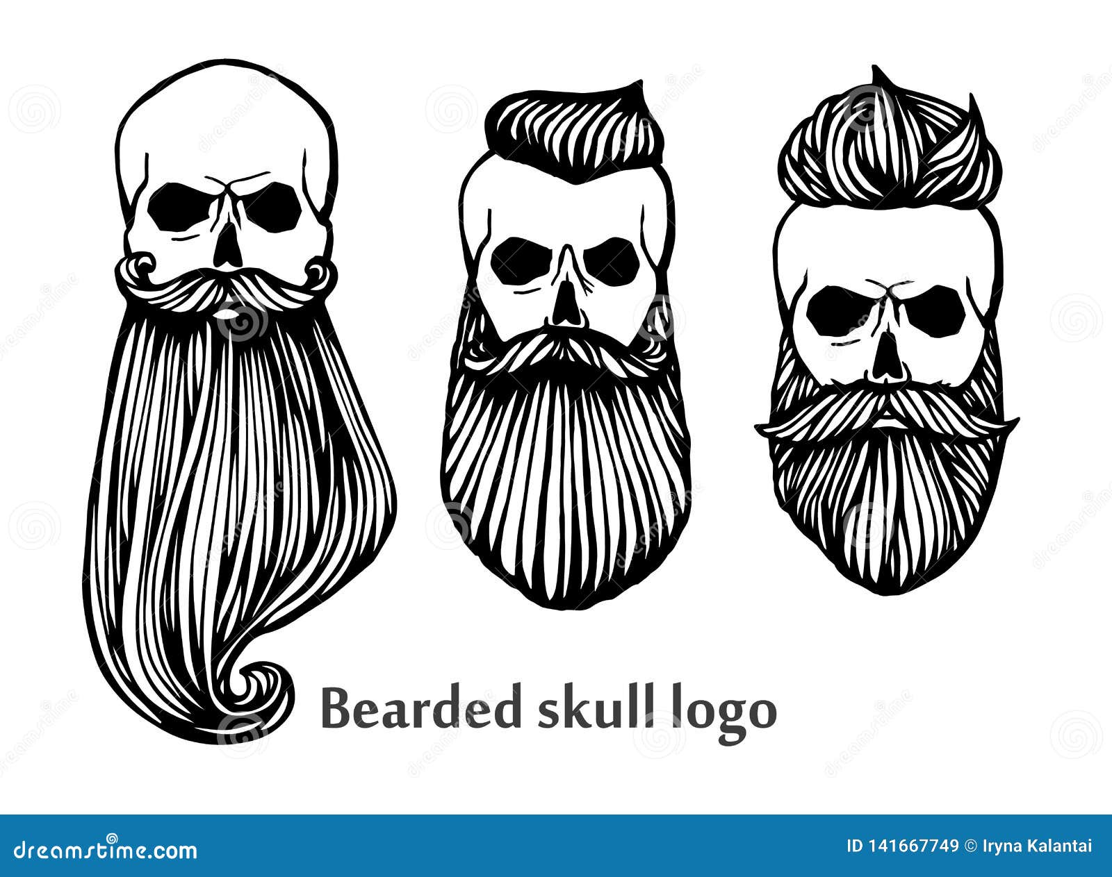 Set of Hipster Skull Heads with Beards. Hand-Drawn Doodle. Vector  Illustration - Stock Vector Stock Vector - Illustration of hair,  background: 141667749