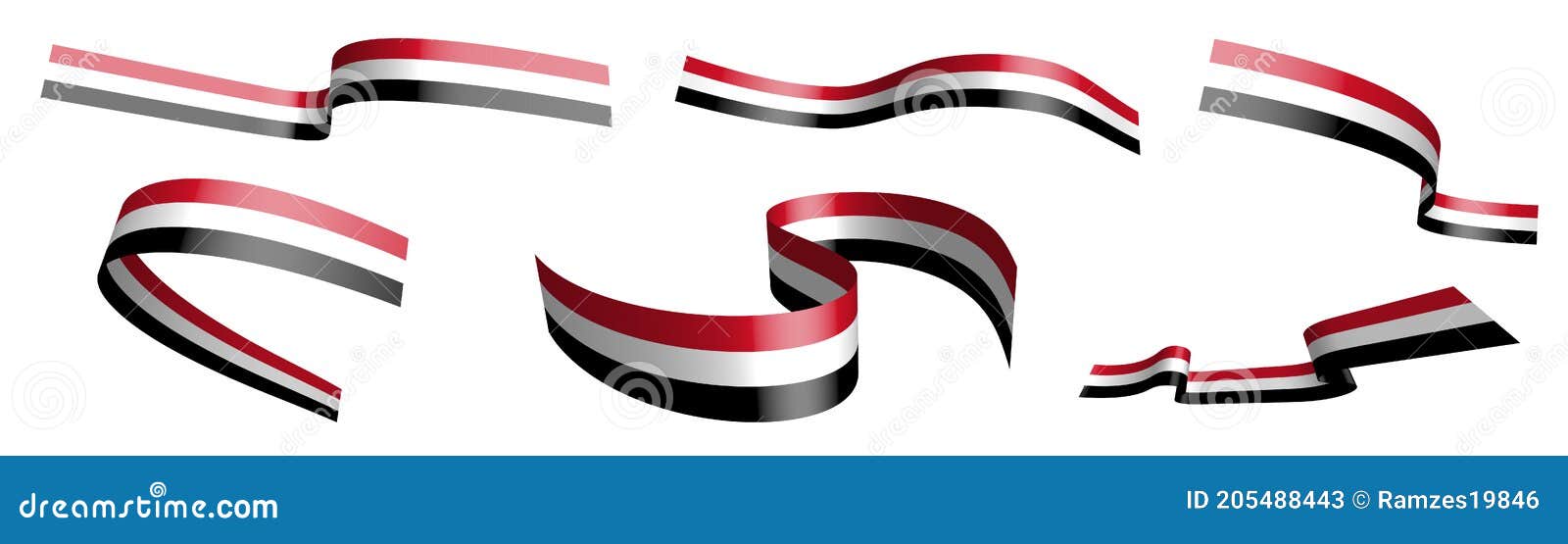 set of holiday ribbons. flag of yemen republic waving in wind. separation into lower and upper layers.  .  on