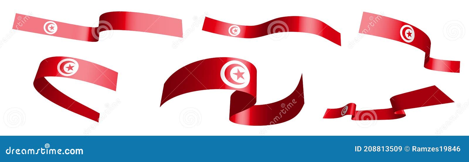 set of holiday ribbons. republic of tunisia flag waving in wind. separation into lower and upper layers.  .  on