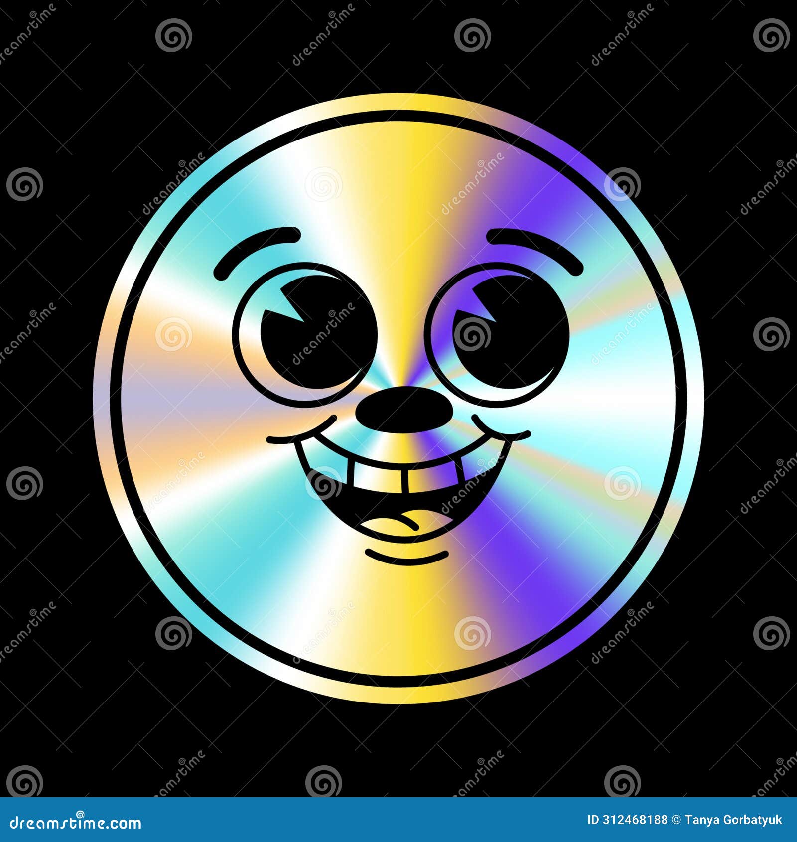 holographic sticker with cartoon face in a trendy retro y2k style.