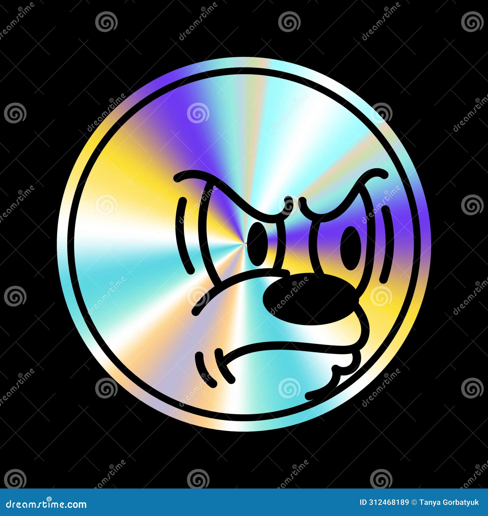 holographic sticker with cartoon face in a trendy retro y2k style.