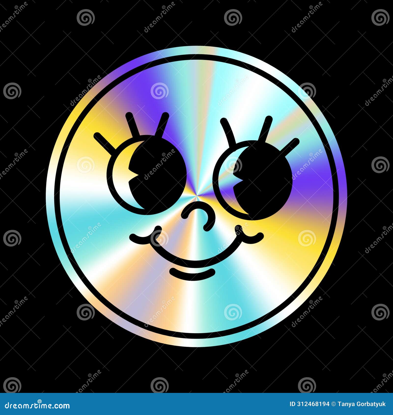 holographic sticker with cartoon face