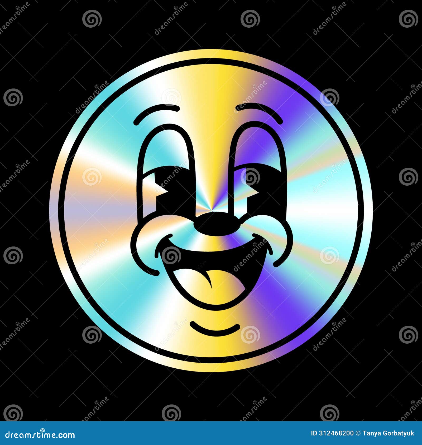 holographic sticker with cartoon face