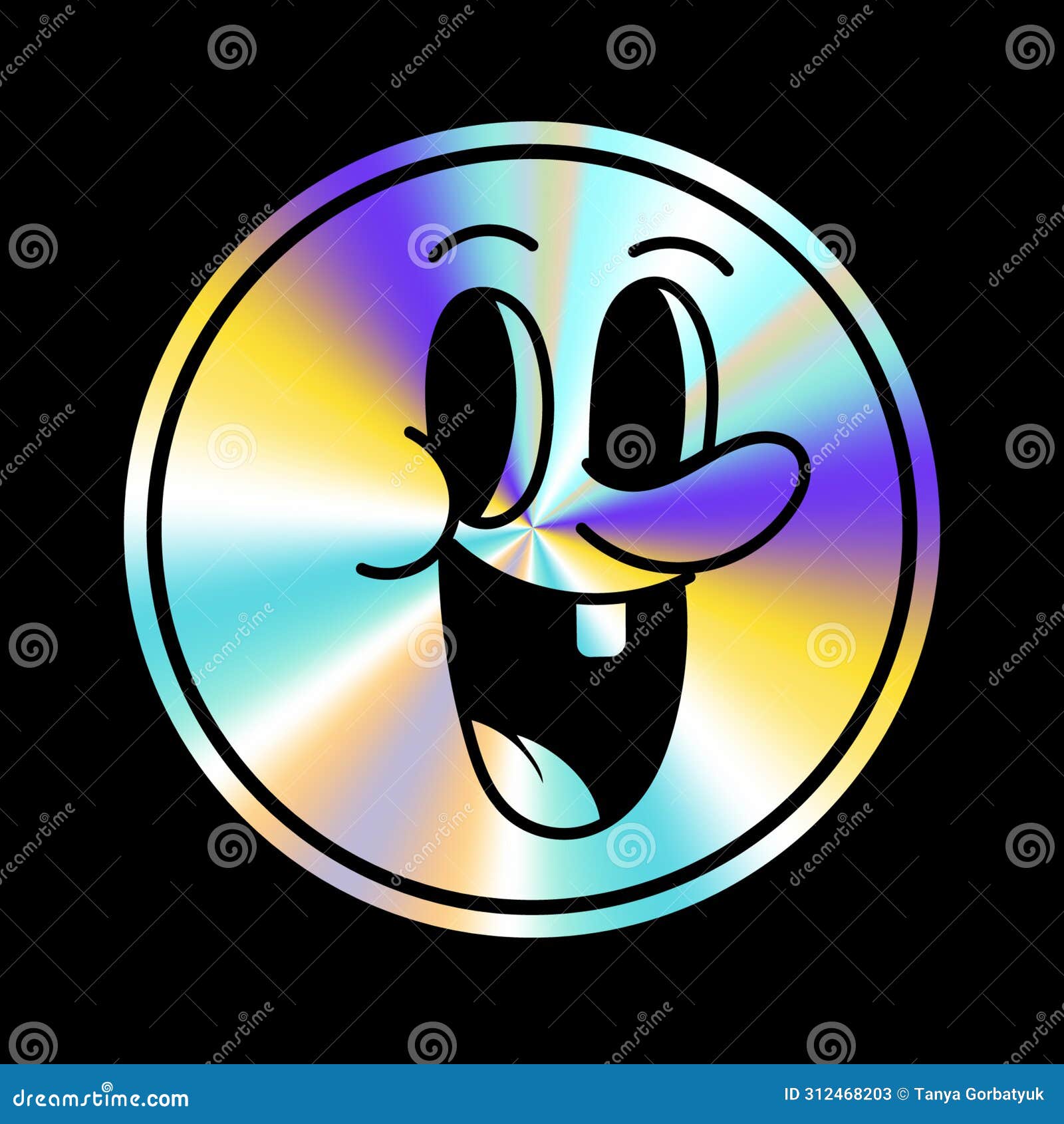 holographic sticker with cartoon face