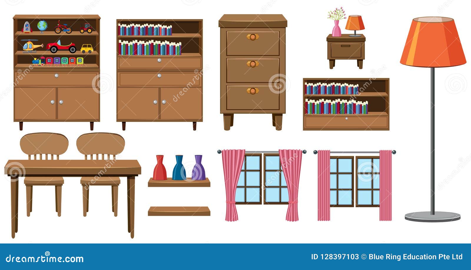 Set of Home Furniture Collection Stock Vector Illustration of graphic