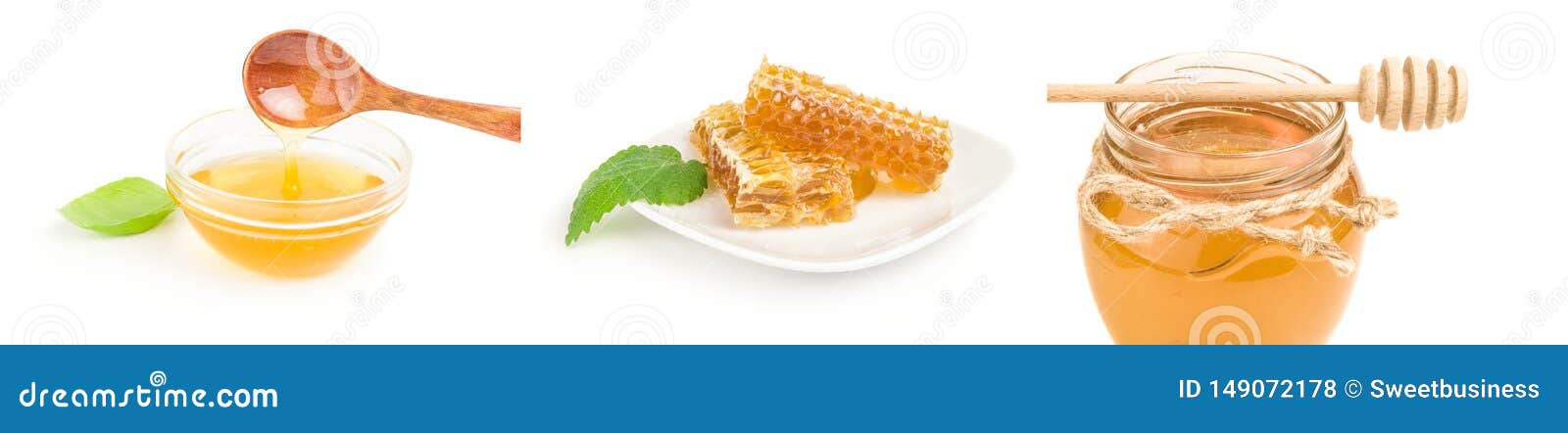 set of honey  on a white background with clipping path