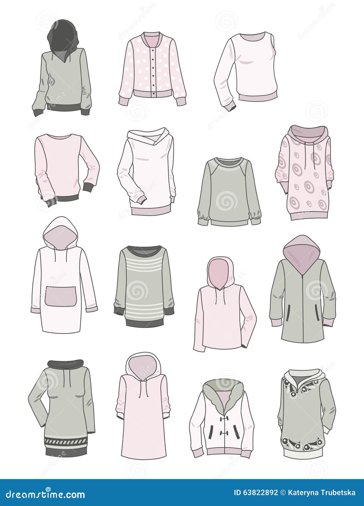 Set of hoodies for girls stock vector. Illustration of objects - 63822892