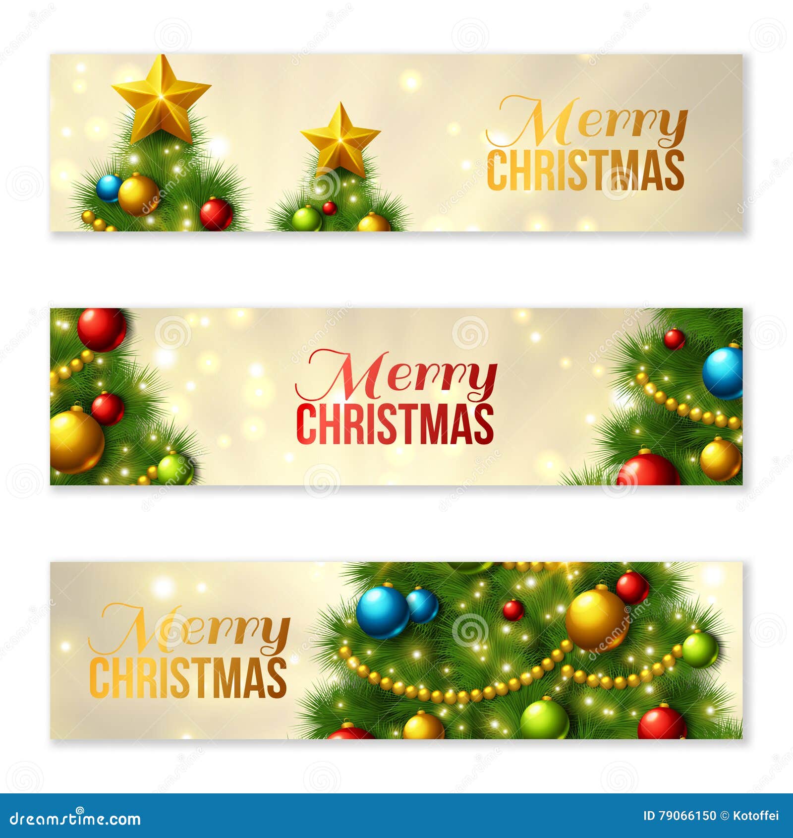 Set of Horizontal Banners with Christmas Tree. Stock Vector ...