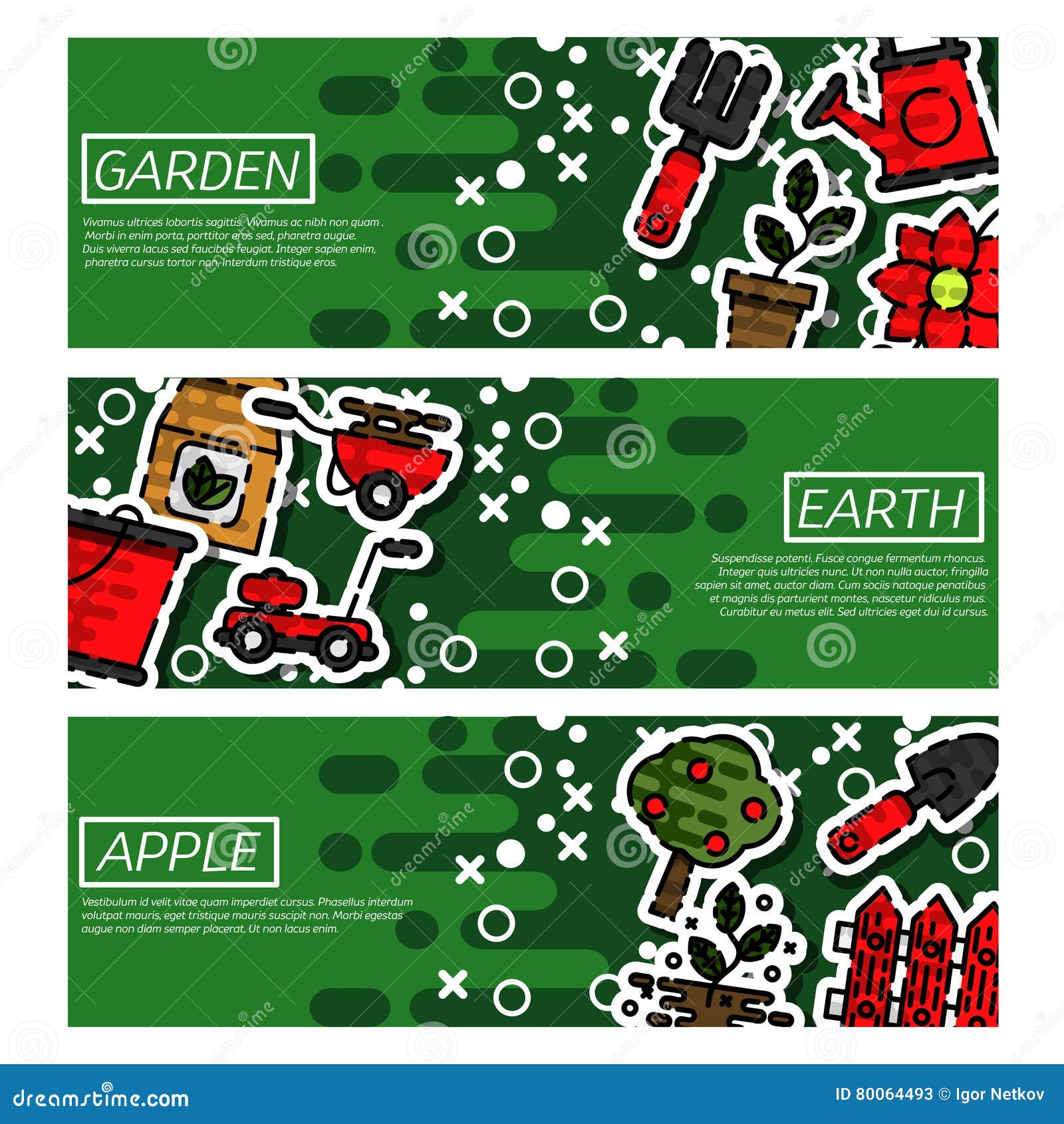 Set of Horizontal Banners about Garden Stock Vector Illustration of