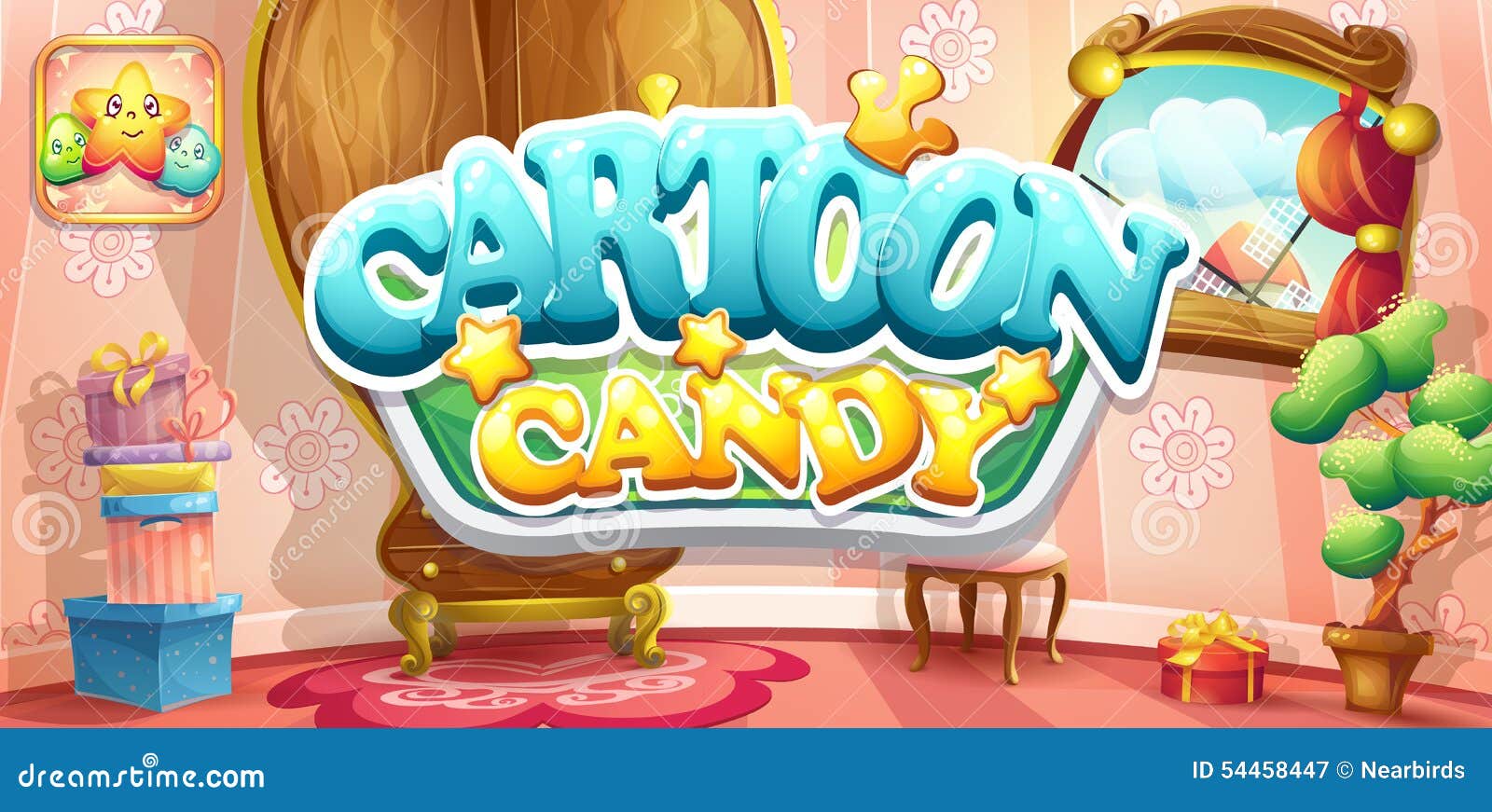 Set of Horizontal Banners and Icons To Computer Game Cartoon Candy Stock  Vector - Illustration of sugar, decorated: 54458447