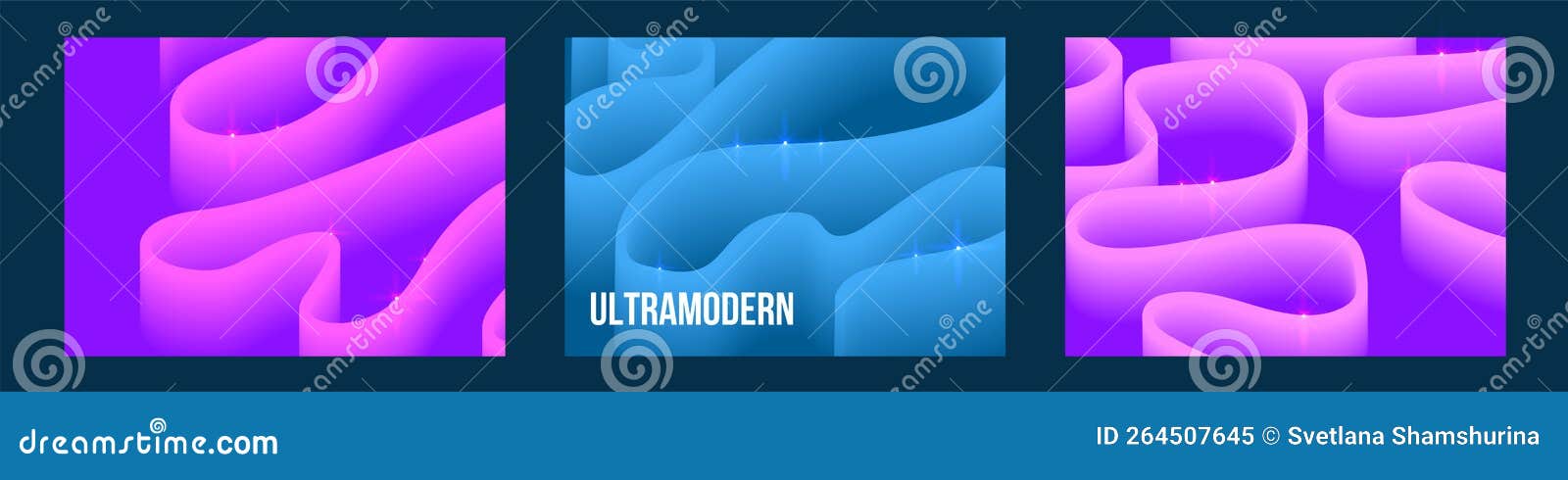 set of 4a horizontal posters with composition of 3d decorative wavy lines.  abstract backgrounds.