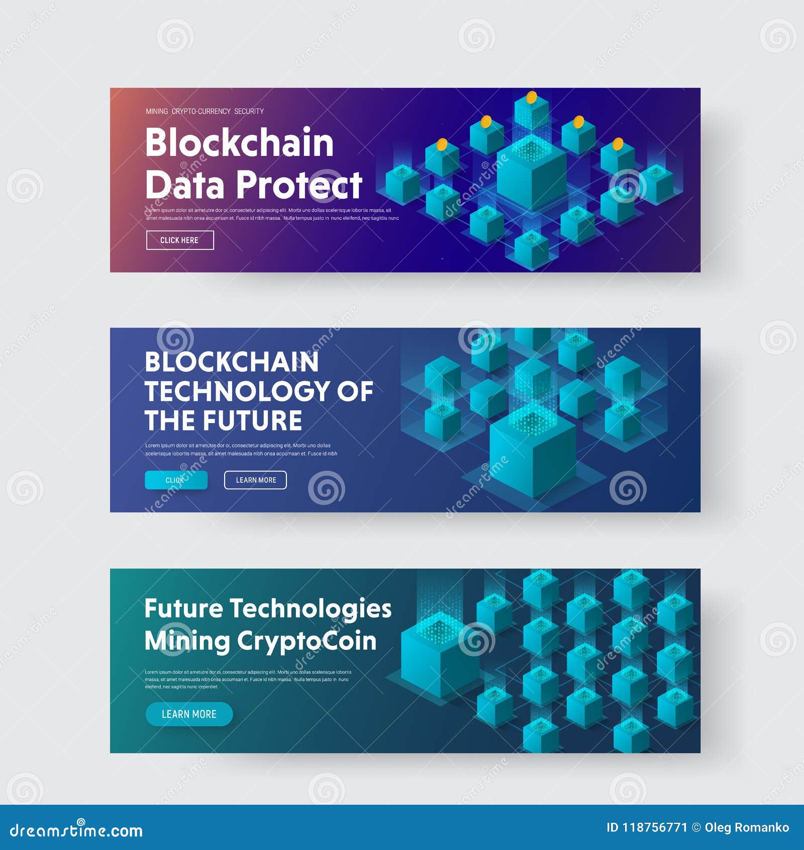 set of horizontal web banners with isometric  of a b