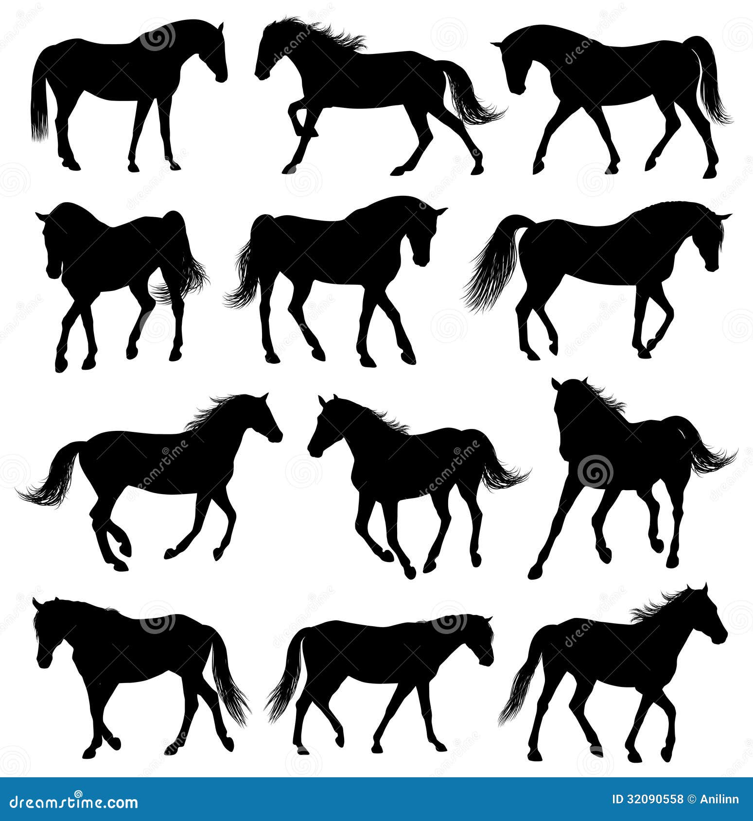 set of 12 horses silhouettes