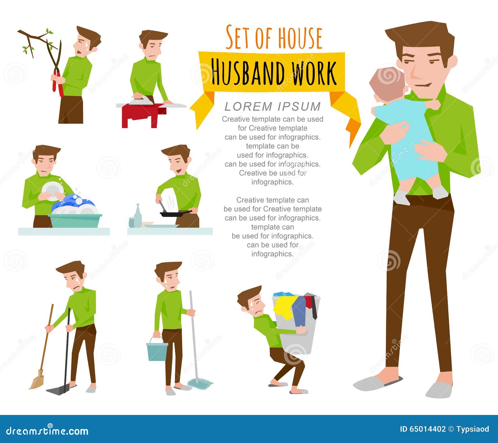 Set of house husband work. stock vector. Illustration of dishes 65014402