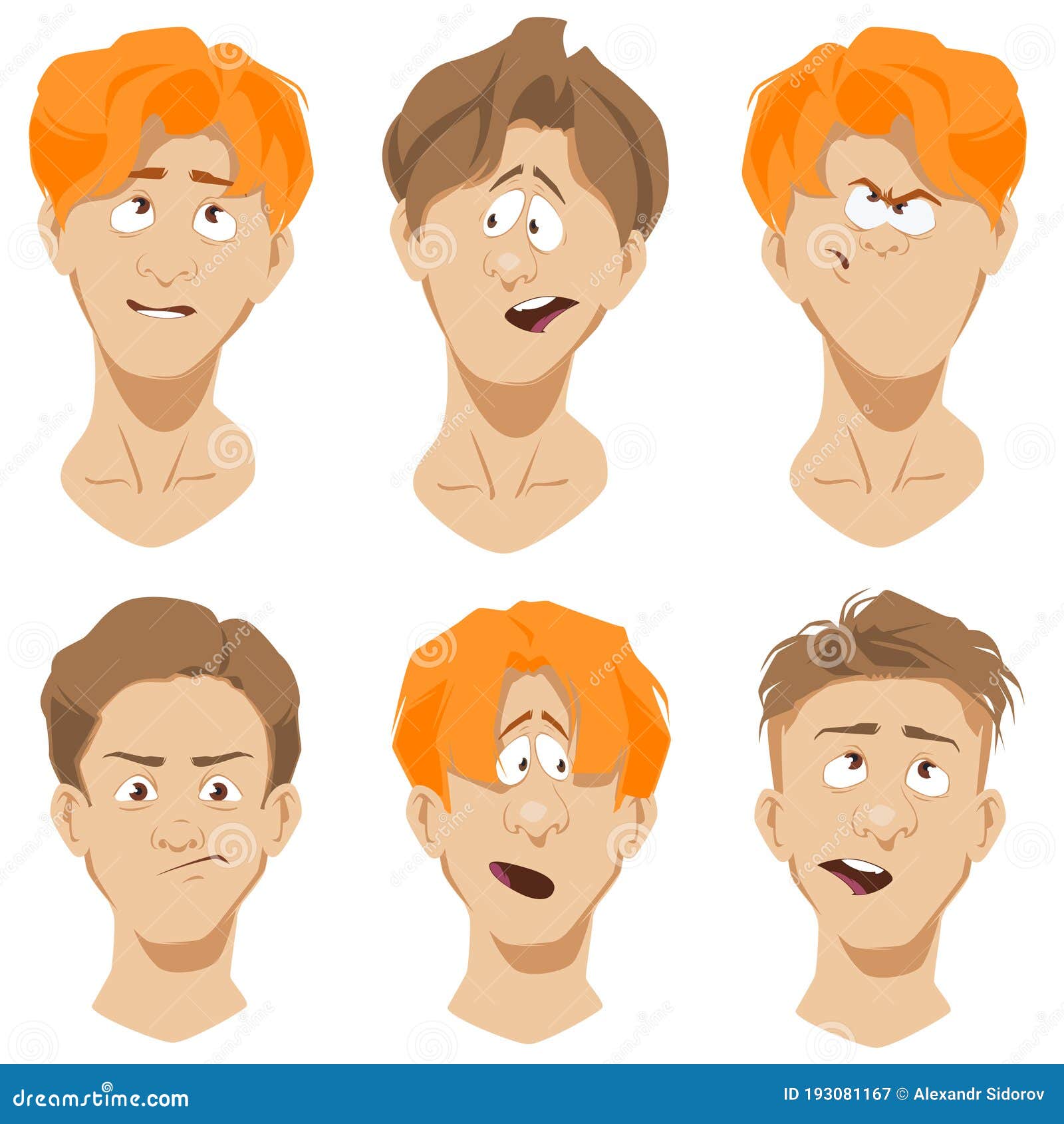 Set of Human Faces. Man Facial Expressions Stock Vector - Illustration of  happy, gladness: 193081167