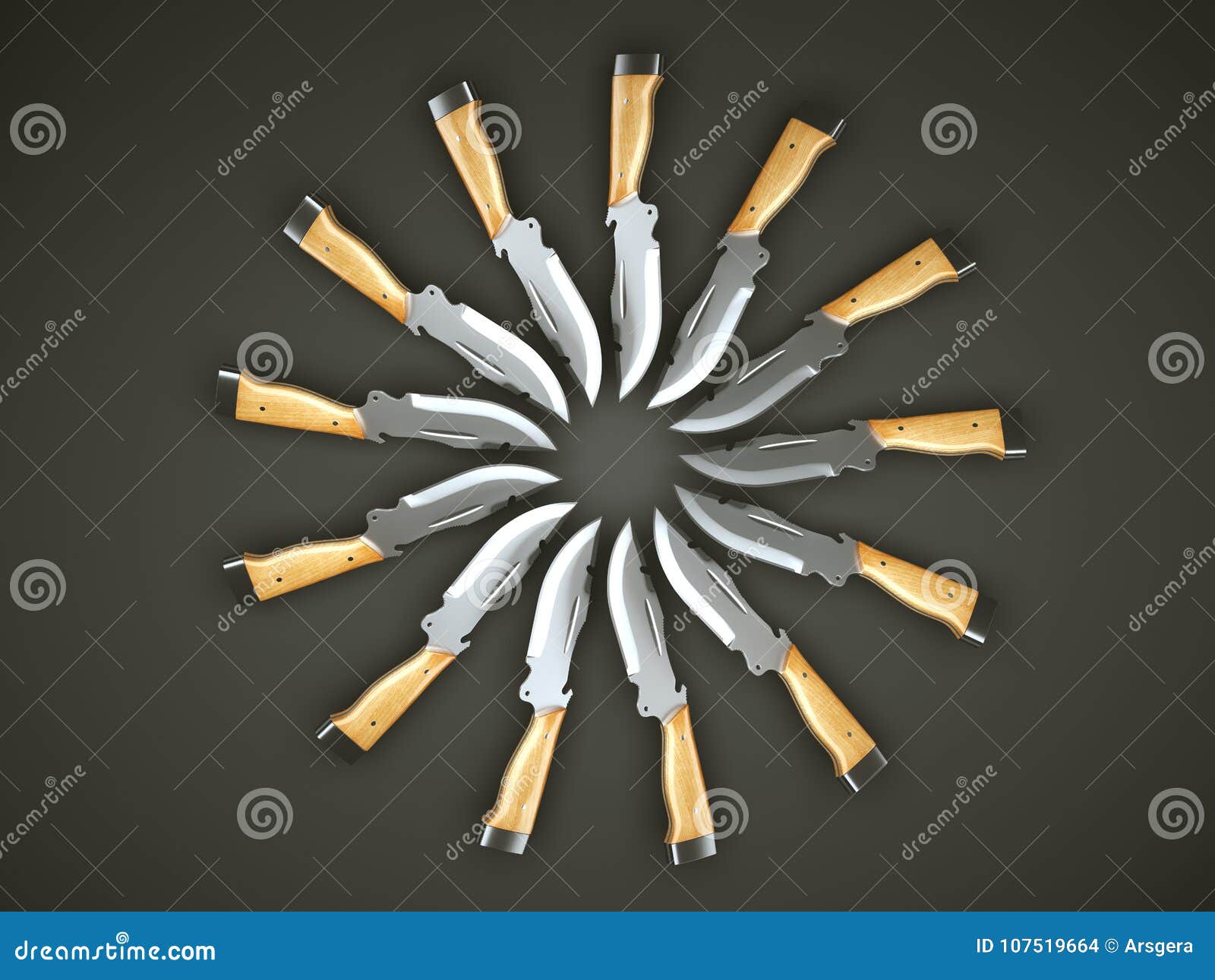 Set of Hunting Knives in the Circle Shape Stock Illustration