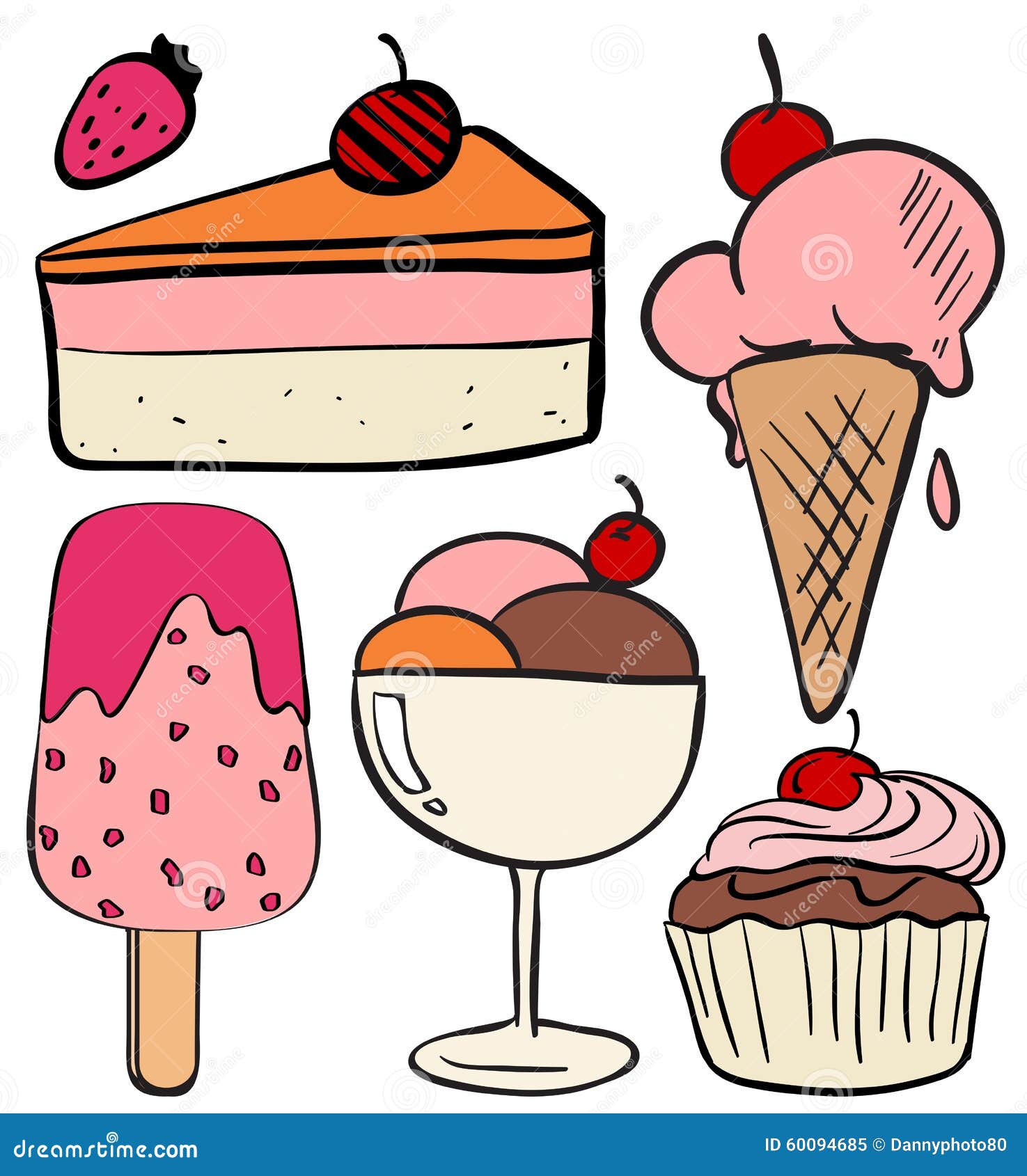 Set of ice cream and cakes stock vector. Illustration of sweets 60094685