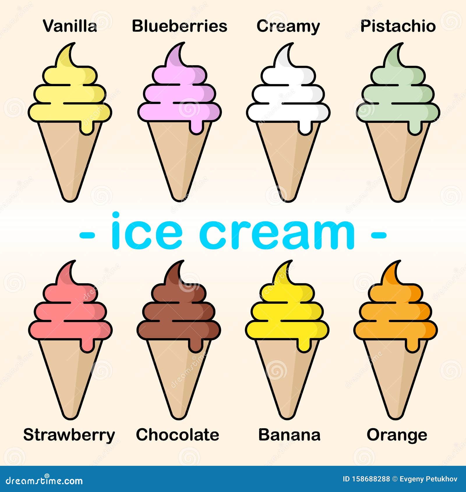 Set of Ice Cream Different Tastes. Vector Stock Vector Illustration