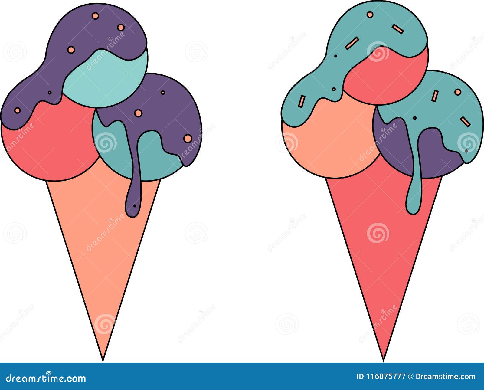 set of ice cream, summertime, colorful ice cream, holydays, vacation