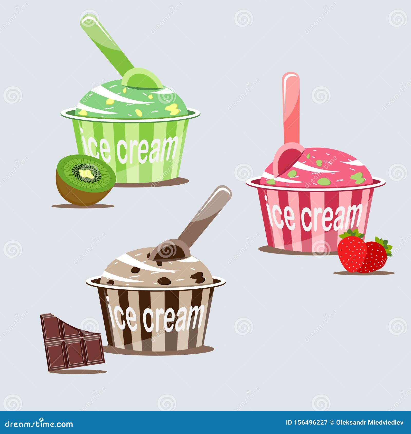 A Set of Ice Creams of Different Tastes. Vector Illustration. Stock