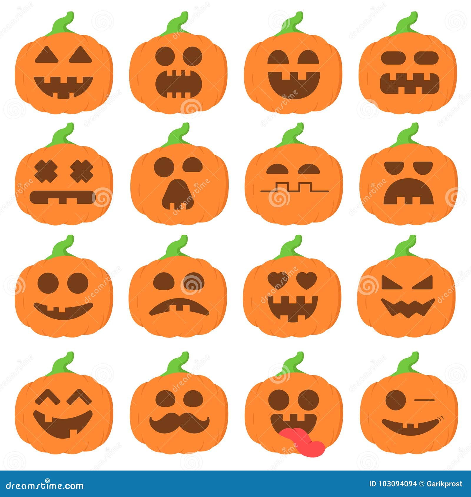 Set Icon Emoji Cartoon Pumpkin Orange for Halloween Stock Illustration ...