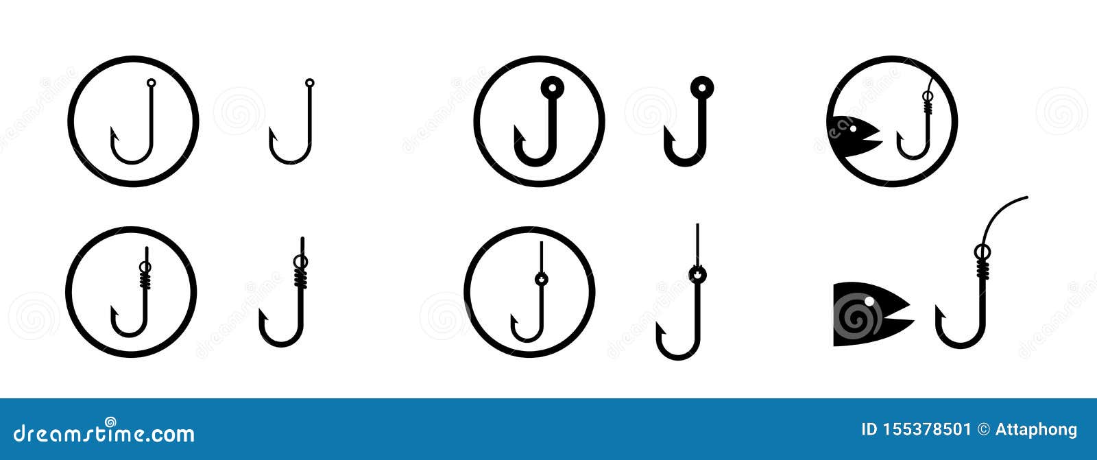 Set of Icon Fishing Hooks Symbol of Fishing Hooks Isolated on White
