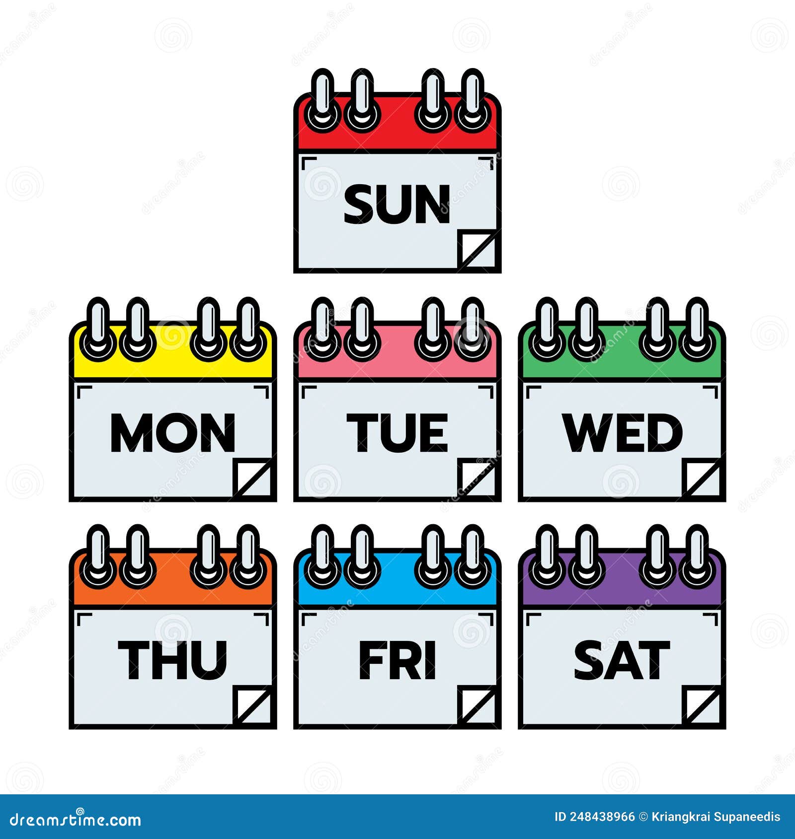 Set Icon Pages Calendar Days of the Week Stock Vector Illustration of