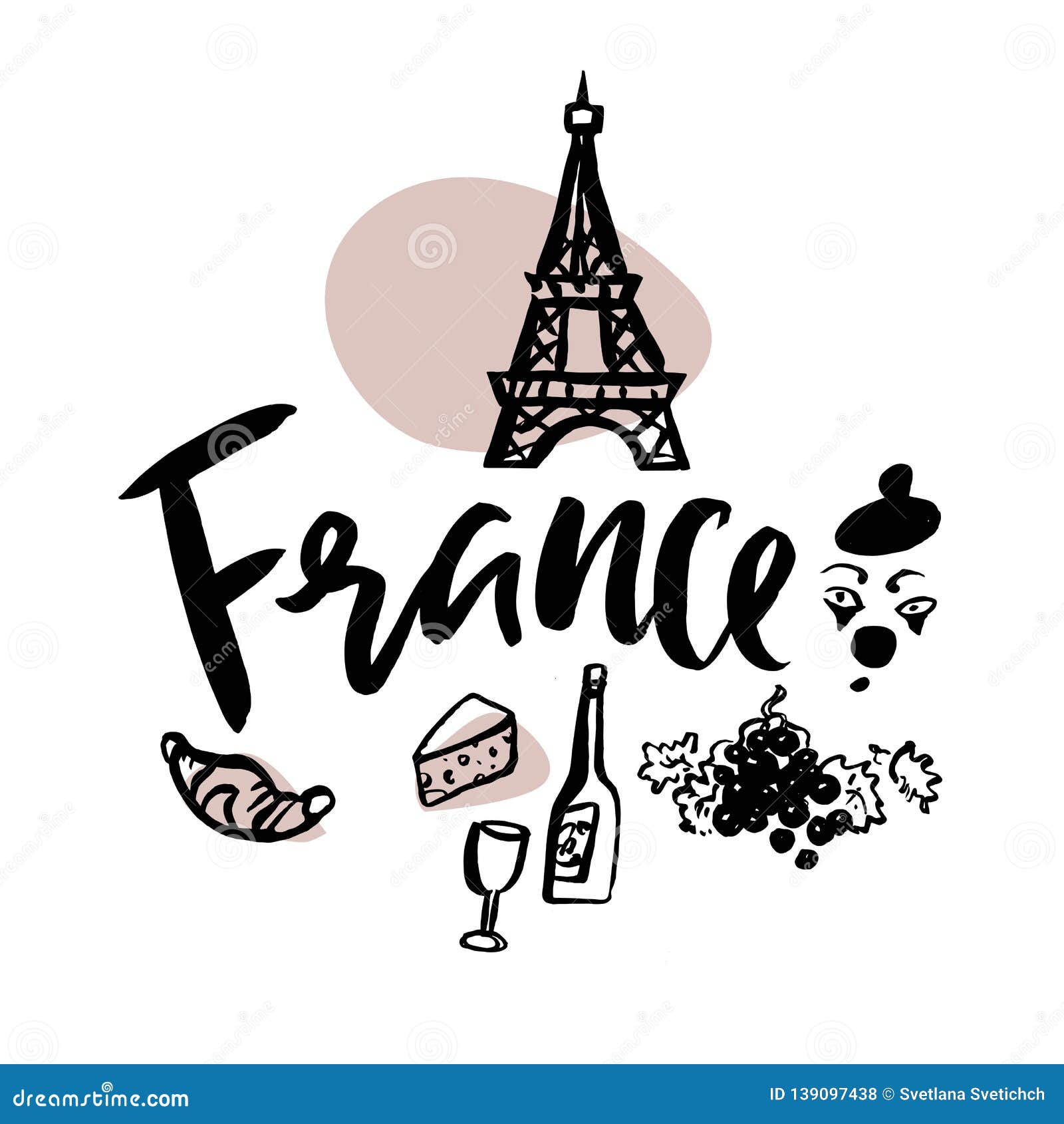 Romantic Set Signs of France in the Form of a Drawings by Colored Pens on  the Squared Paper Stock Vector - Illustration of clipart, cheese: 110228439