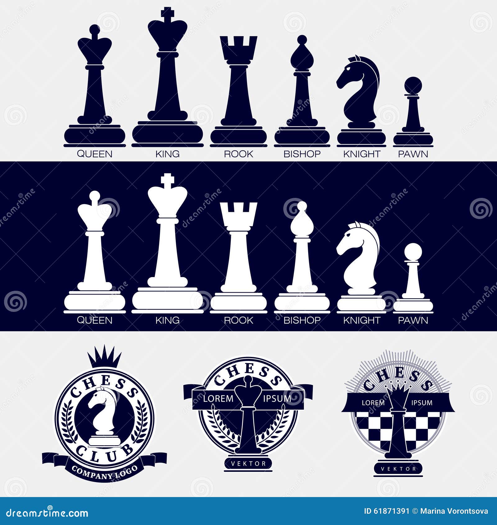 Chess piece icons with names board game black Vector Image