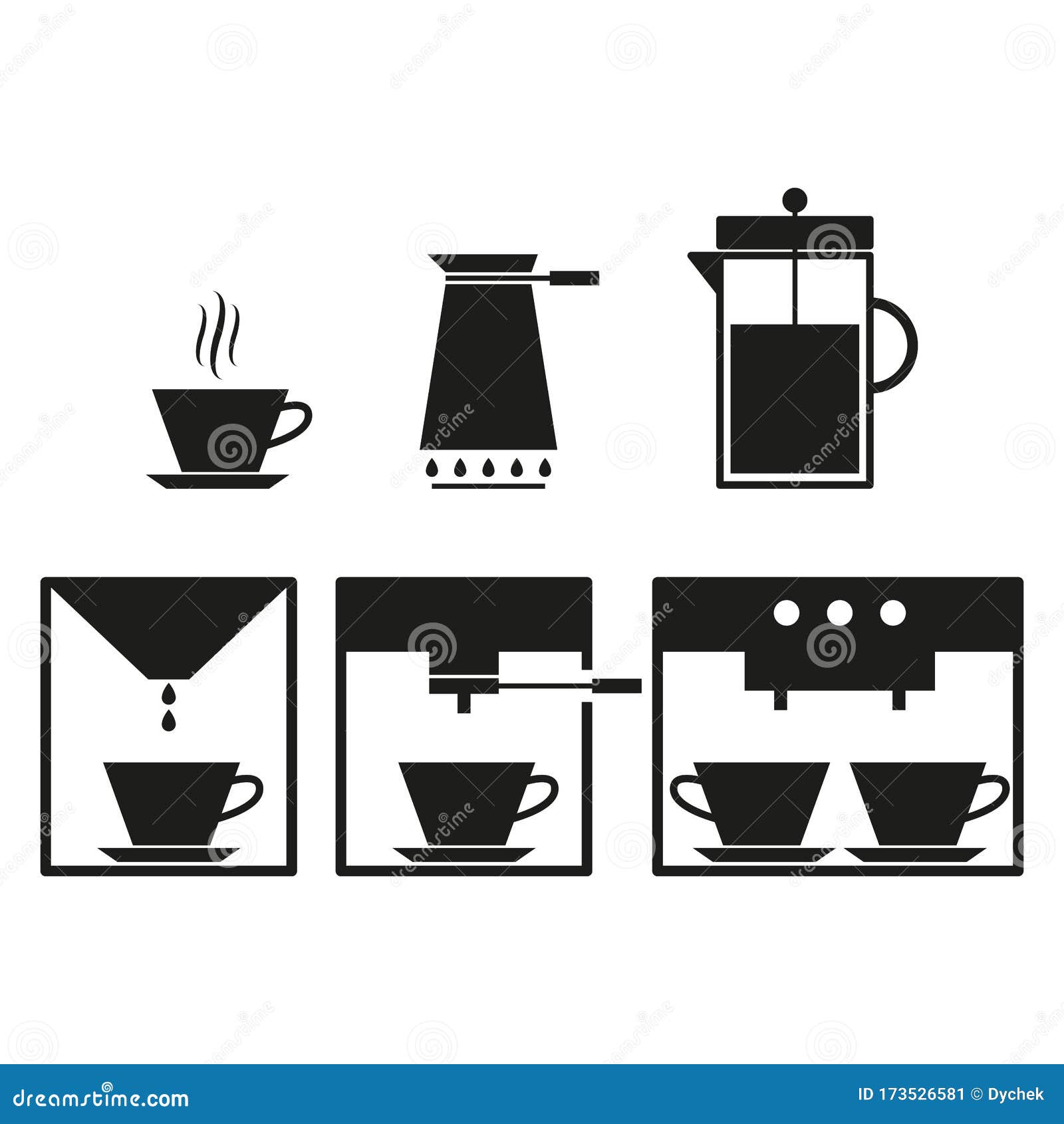 Tea And Coffee Making Facility Flat White Icons. Yerba Mate Calabash