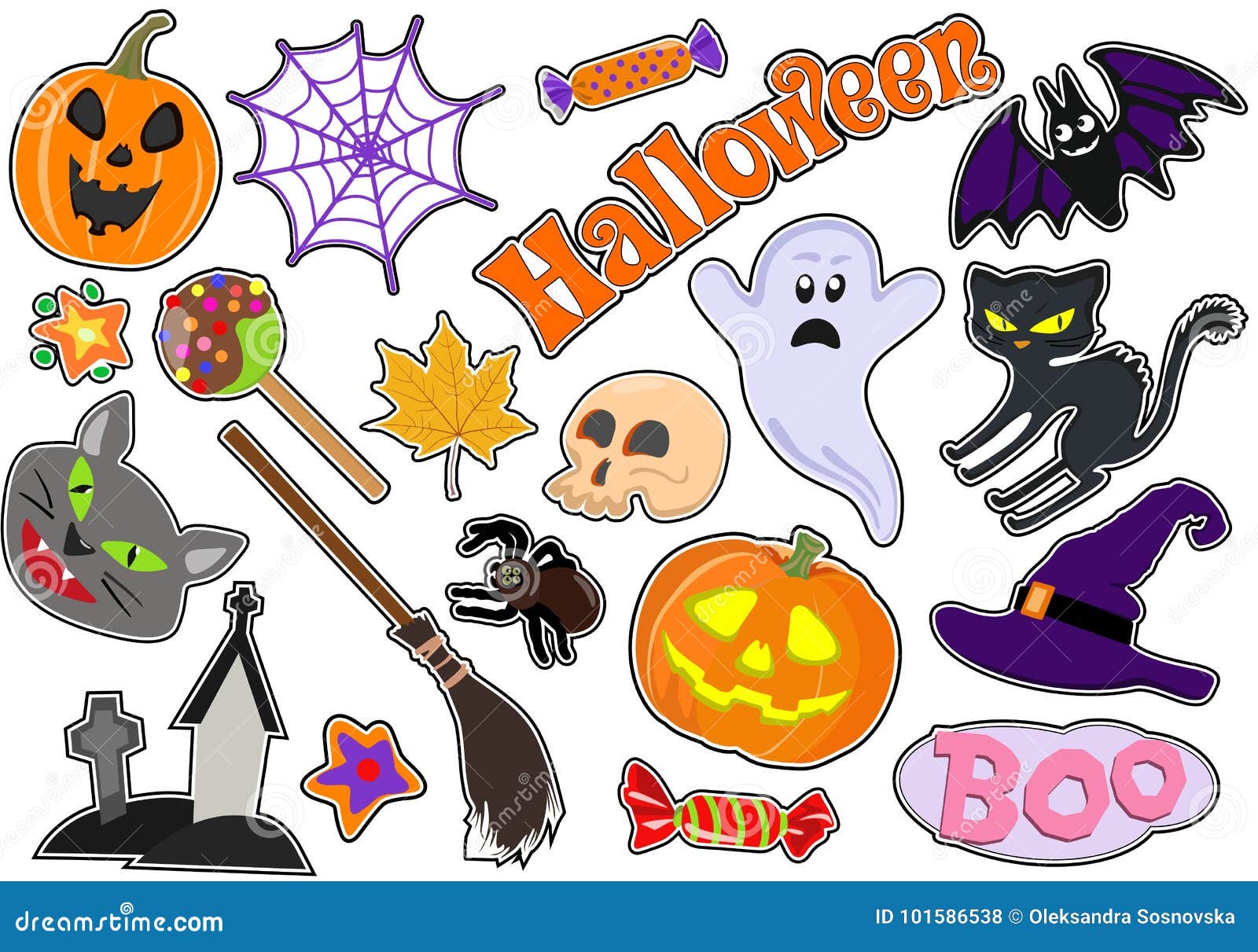 Set of Icons with Figures for Halloween. Drawing Stickers. Vector Stock ...