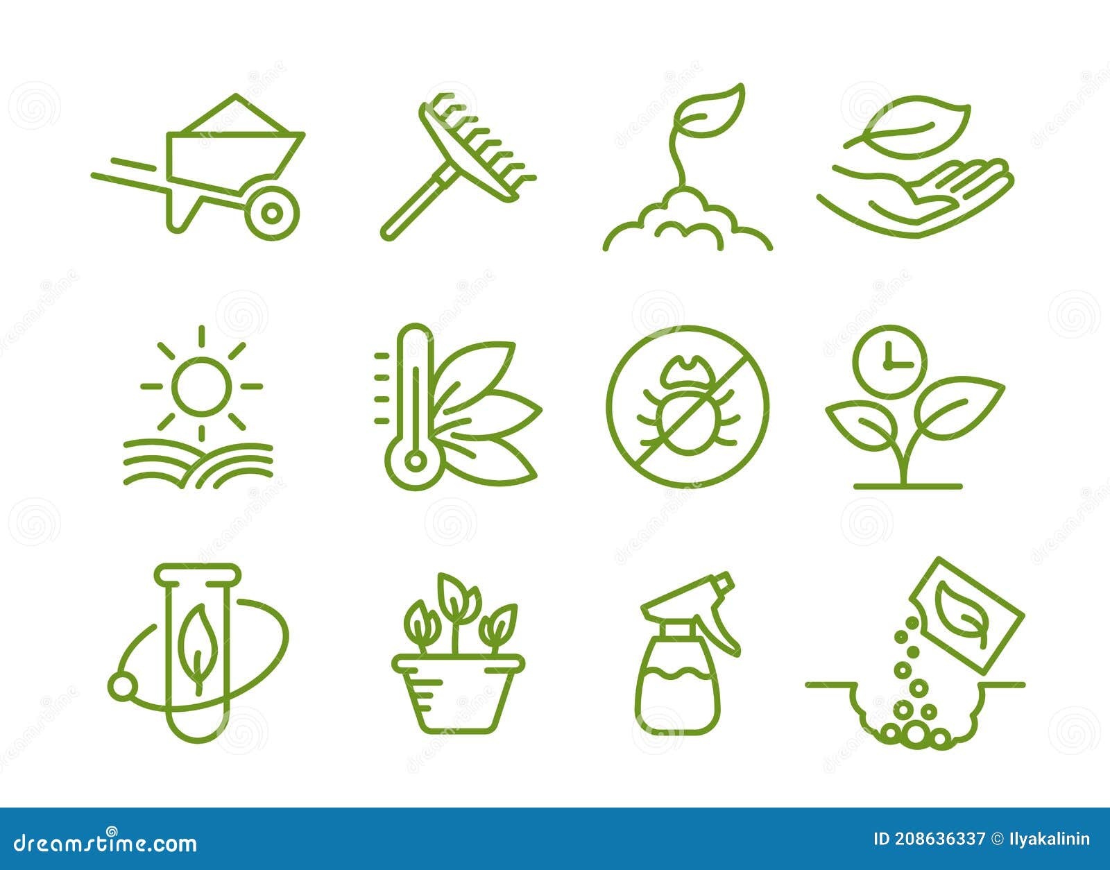 set of icons. growing seedlings plant. agriculture and gardener. biotechnology plants. sowing seeds.  contour