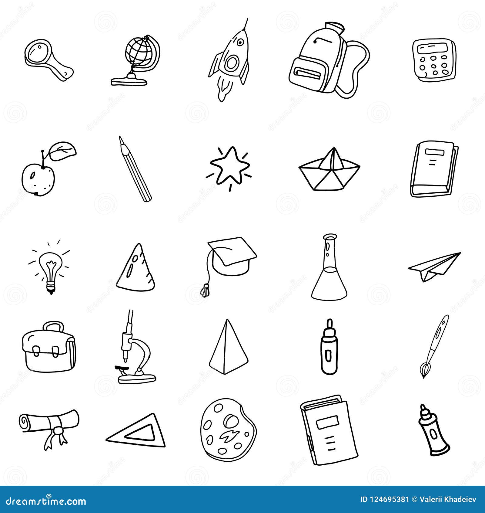Set Icons Hand Drawing Line Doodle School Items . Back To
