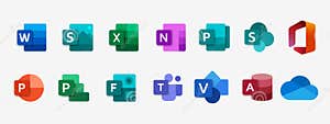 Set Icons Microsoft Office 365 Word Excel OneNote Yammer Sway 