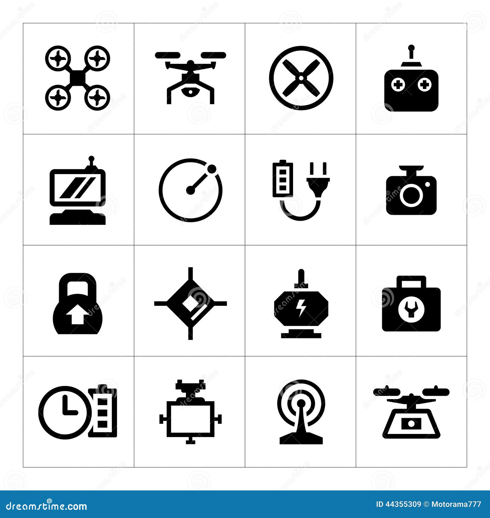 set icons of quadrocopter, hexacopter, multicopter and drone