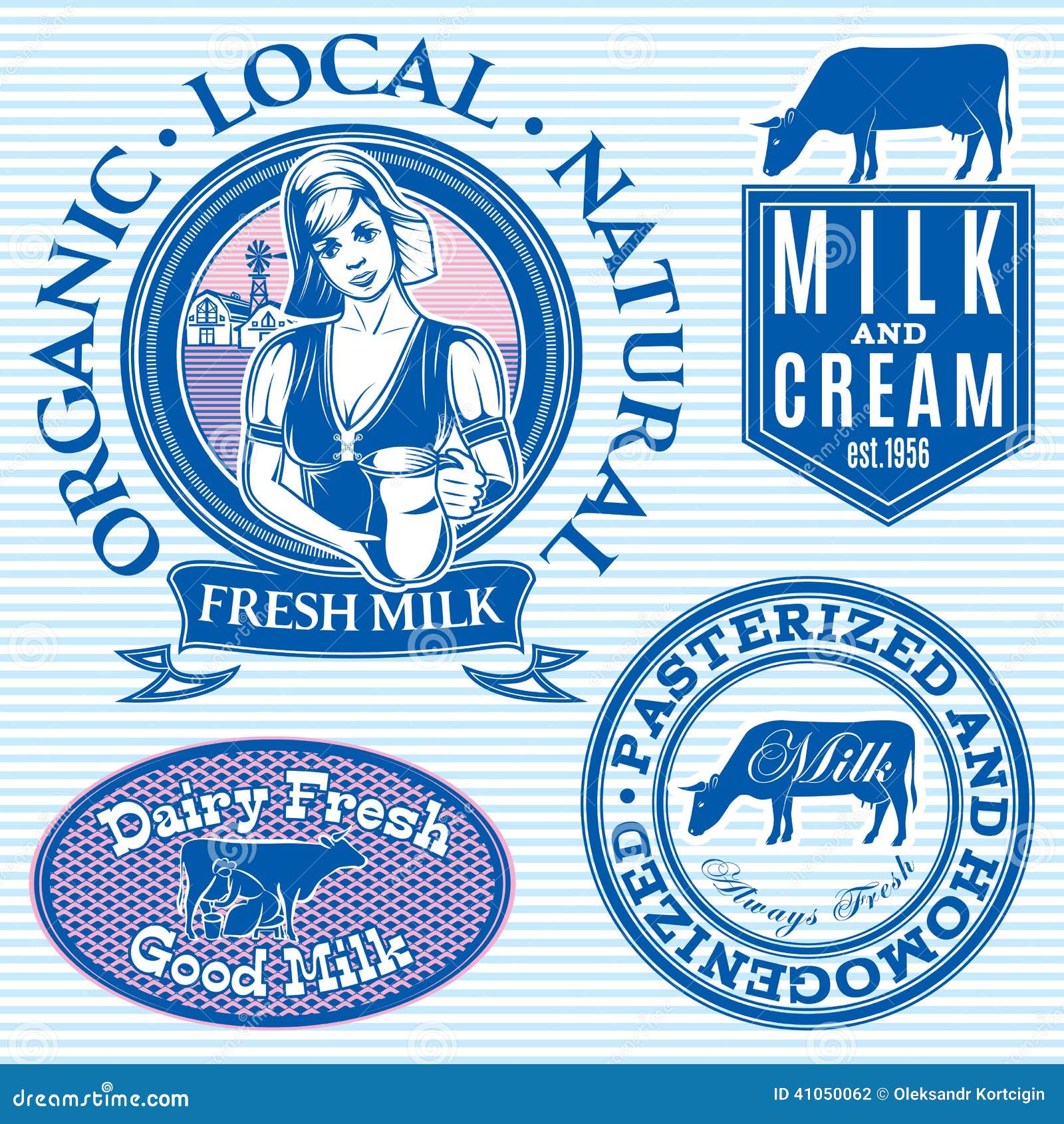 Set of Icons on the Theme of Cow S Milk Stock Vector - Illustration of