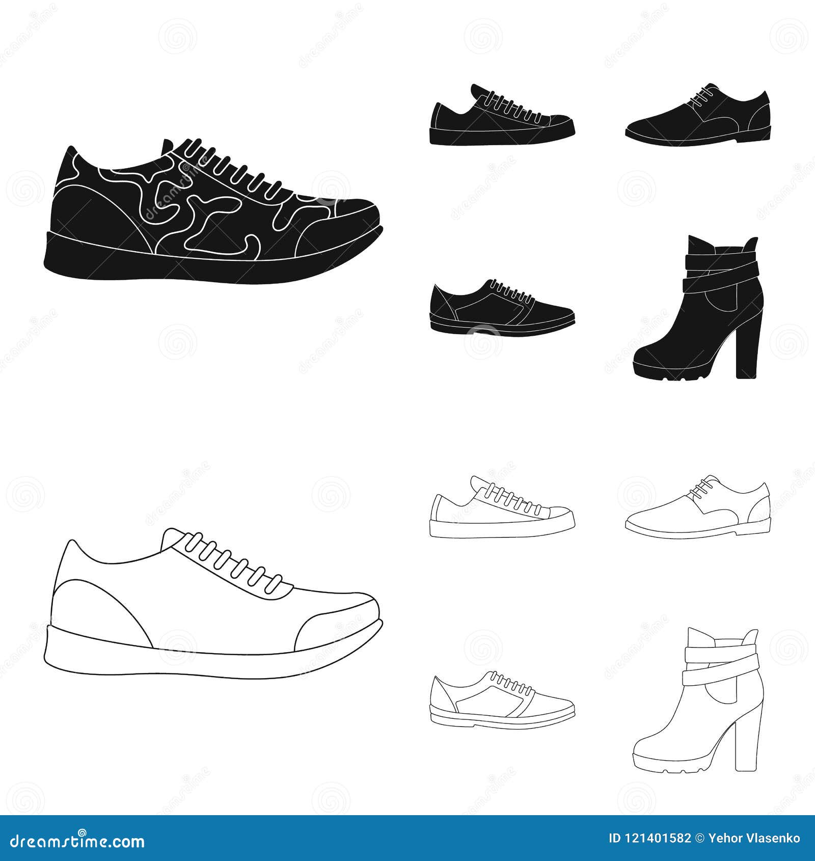 A Set of Icons on a Variety of Shoes.Different Shoes Single Icon in ...