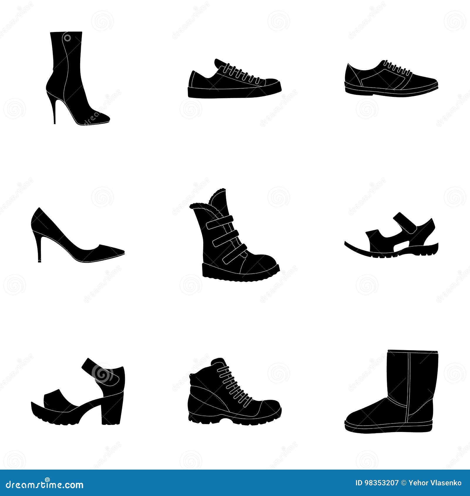 A Set of Icons on a Variety of Shoes.Different Shoes Single Icon in ...