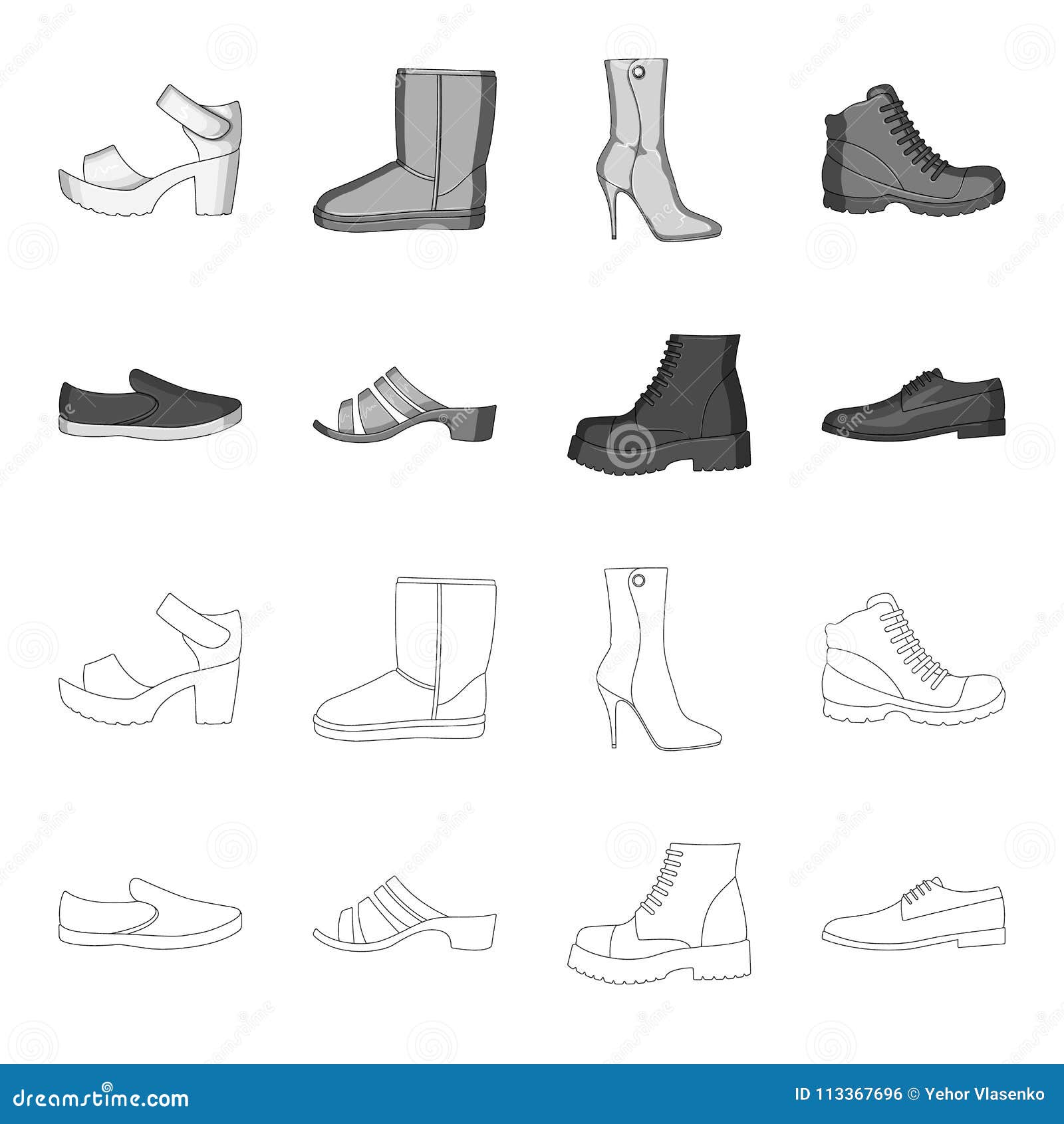 A Set of Icons on a Variety of Shoes.Different Shoes Single Icon in ...