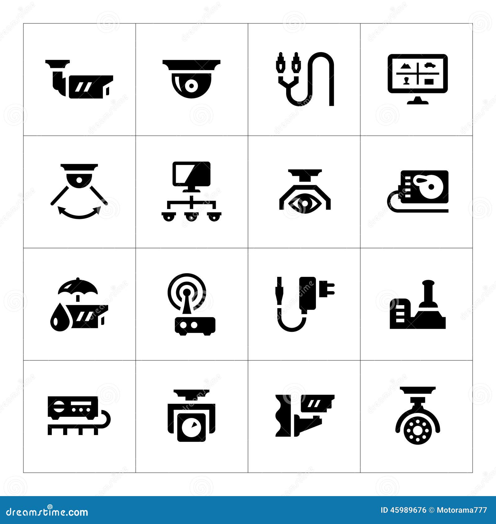 Set Icons of Video Surveillance Stock Vector Illustration of