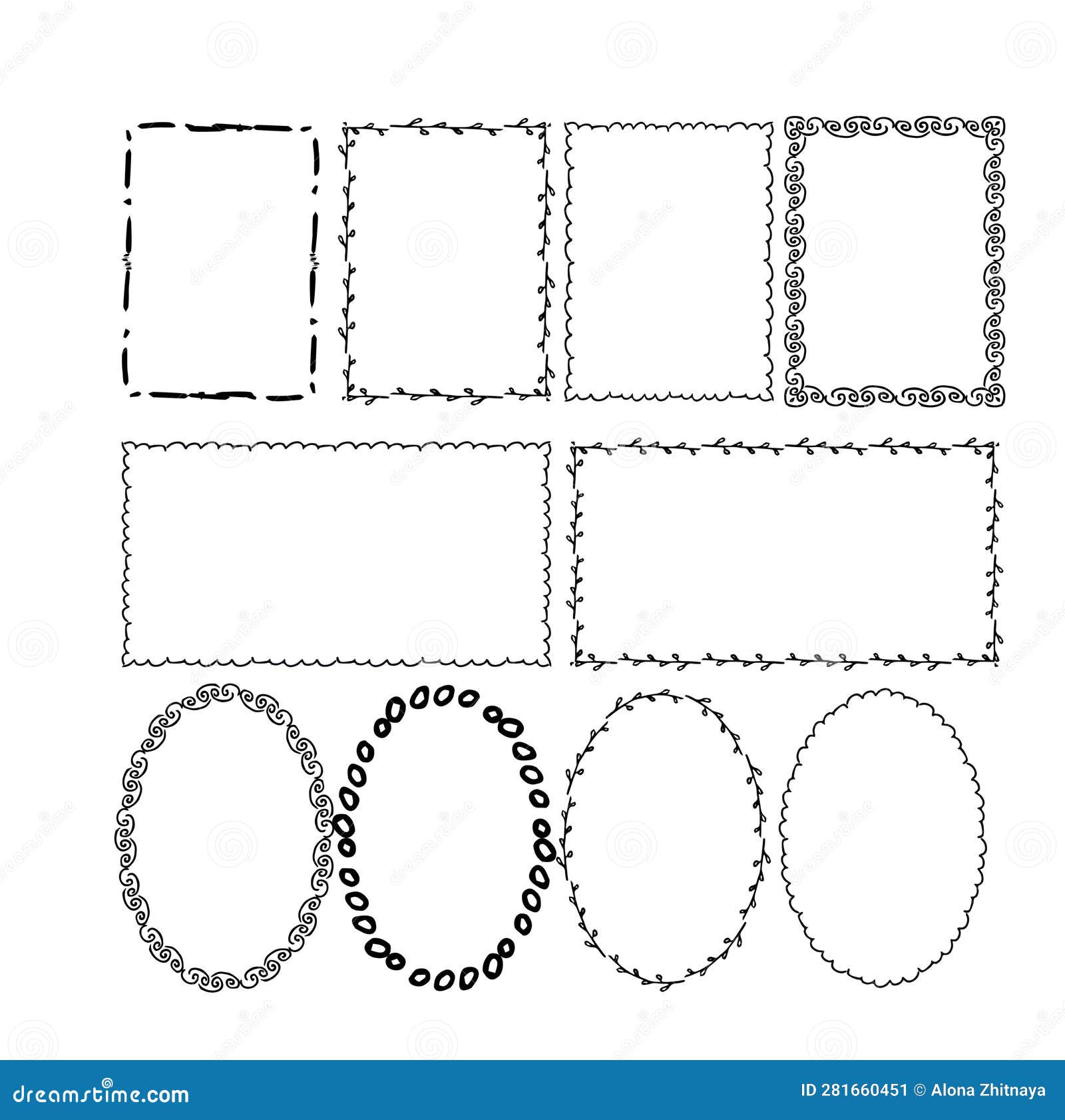 Set If Hand Drawn Doodle Frames in Different Shapes, Graphic Simple ...