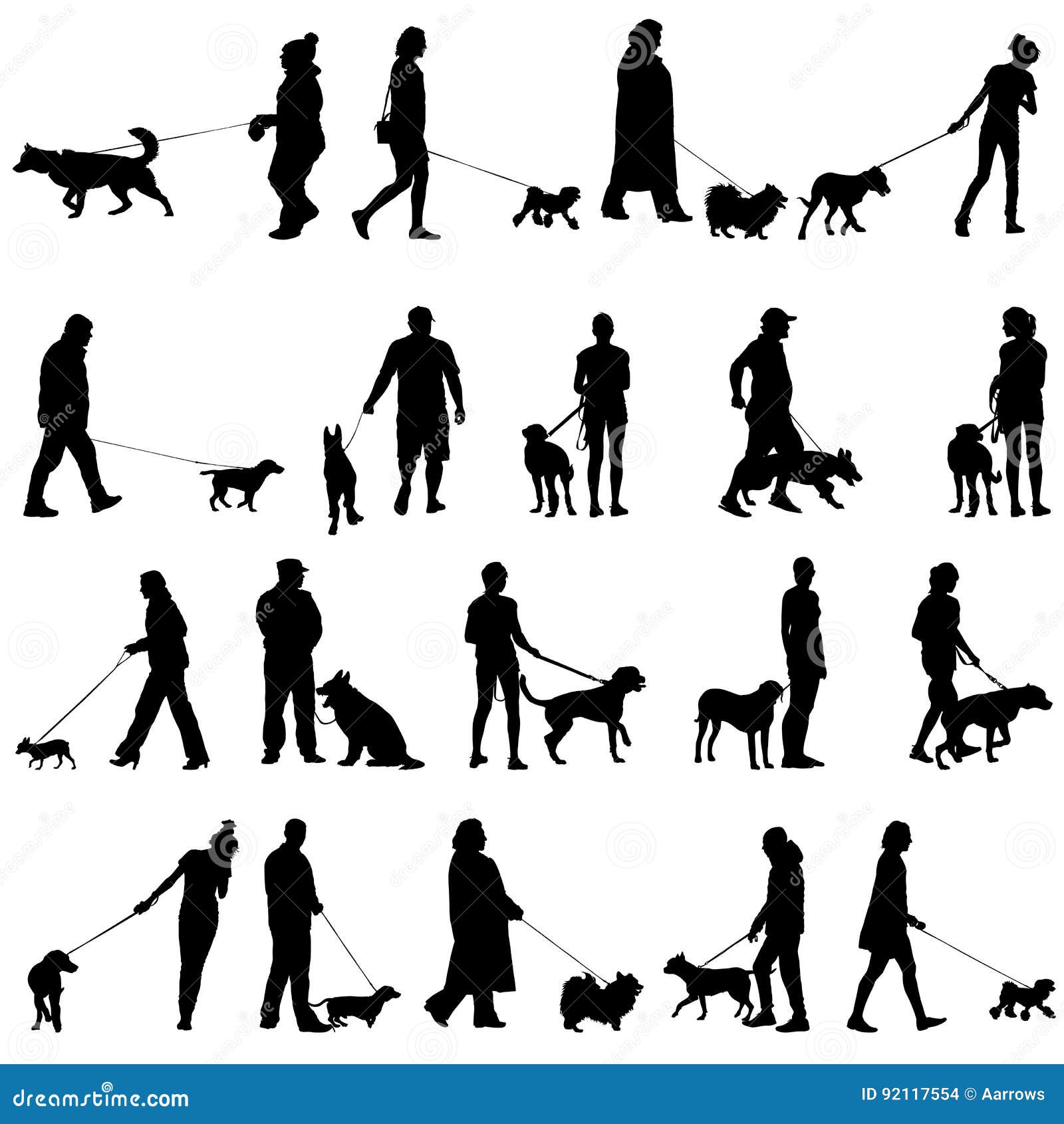 Set Ilhouette of People and Dog. Vector Illustration Stock Vector ...