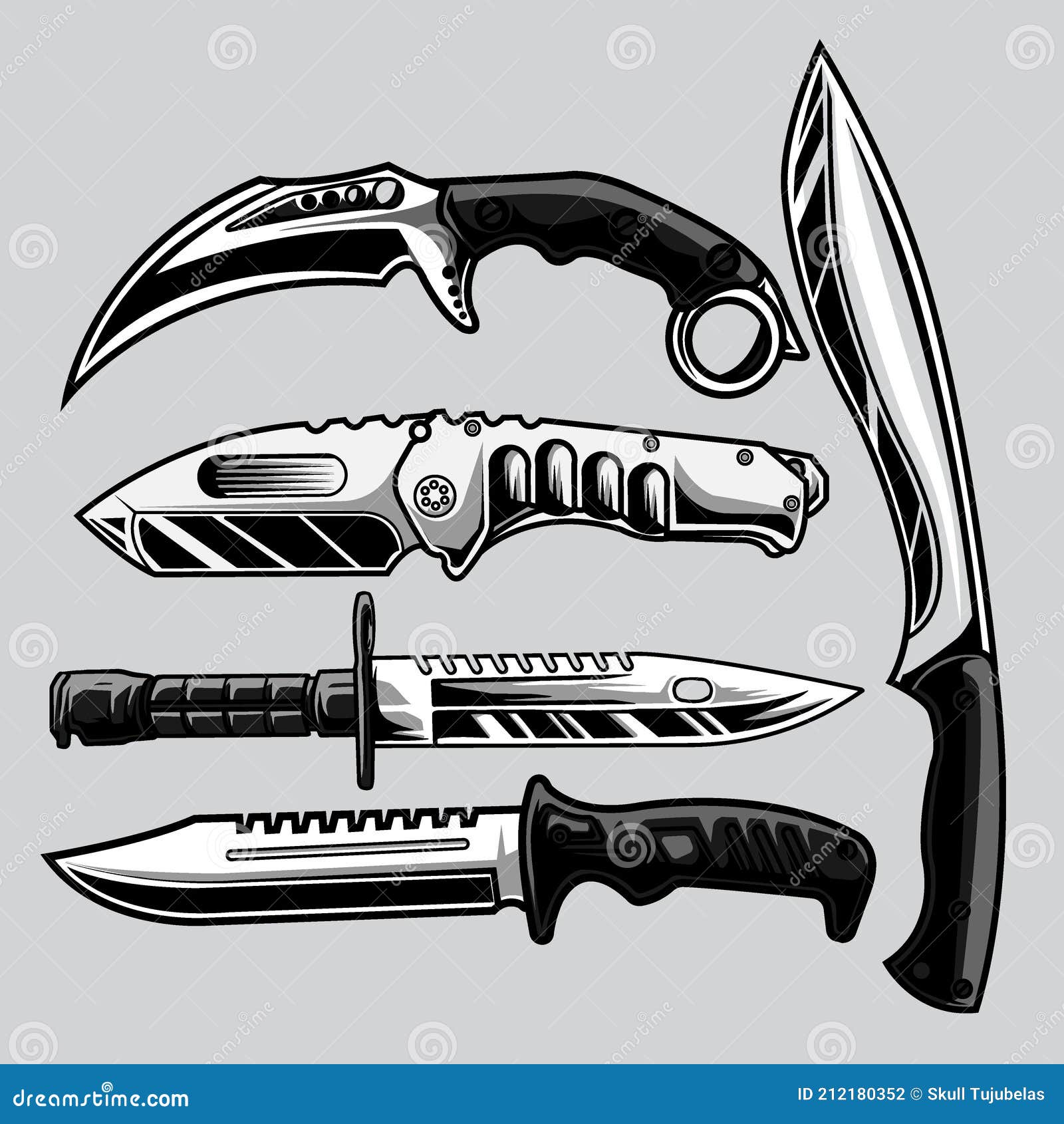 A Set of Illustration Tactical Knife Stock Vector - Illustration