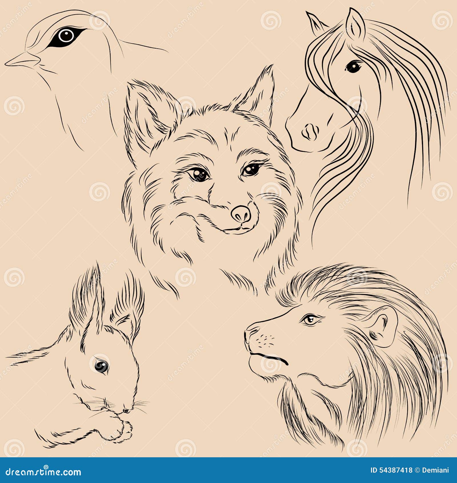 Set of Illustrations Animals. Wild. Forest. Monochrome Stock Vector -  Illustration of tattoo, beautiful: 54387418