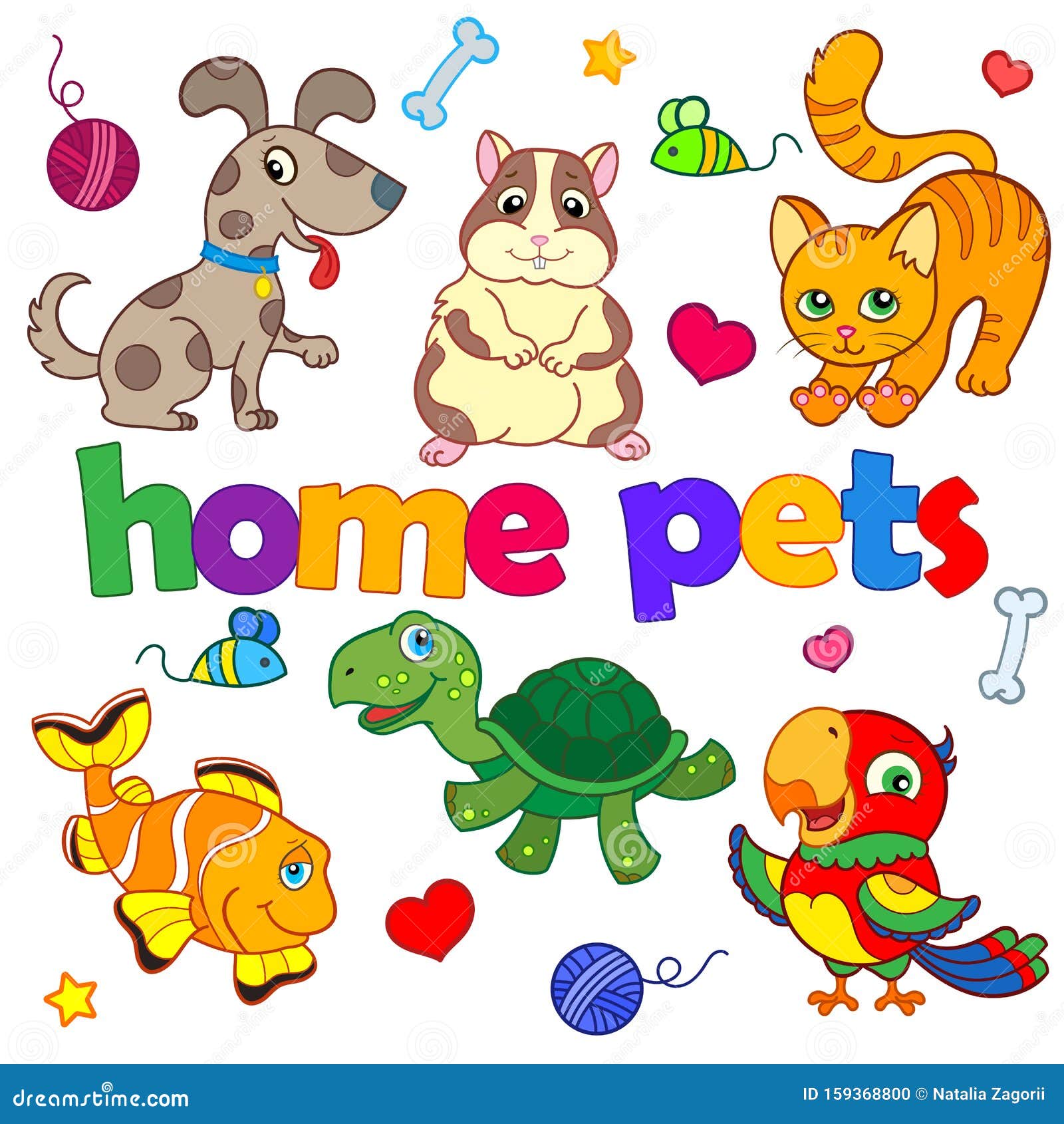 s with pets, bright animales on a white background