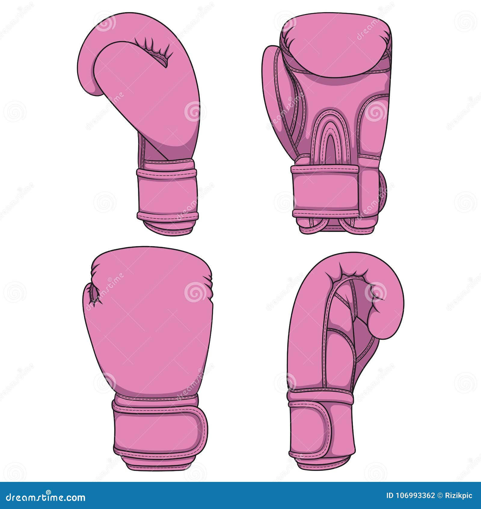 Set of Illustrations with Pink Boxing Gloves. Isolated Colorful Vector