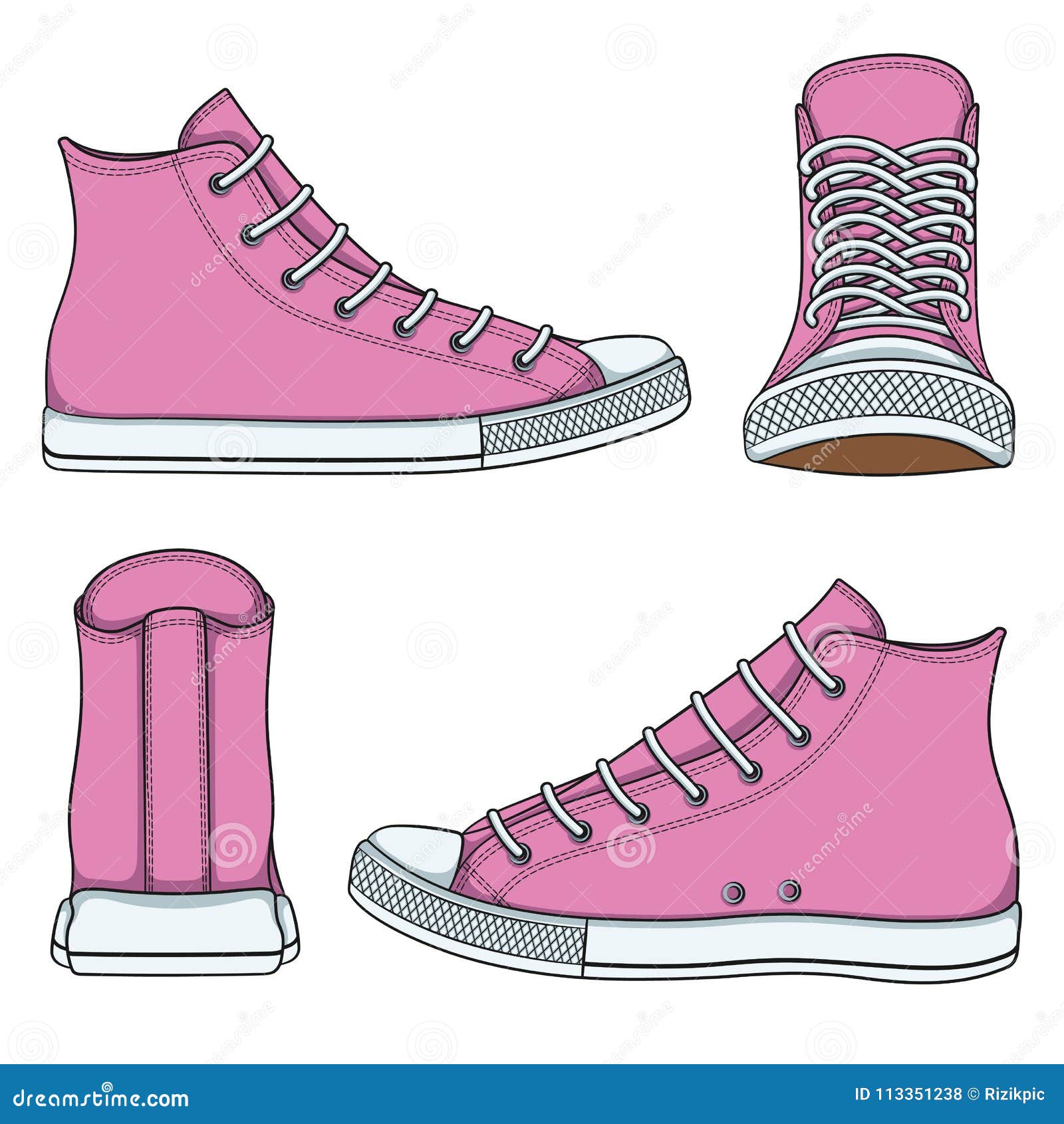 Set of Illustrations with Pink Sneakers. Isolated Vector Objects. Stock ...