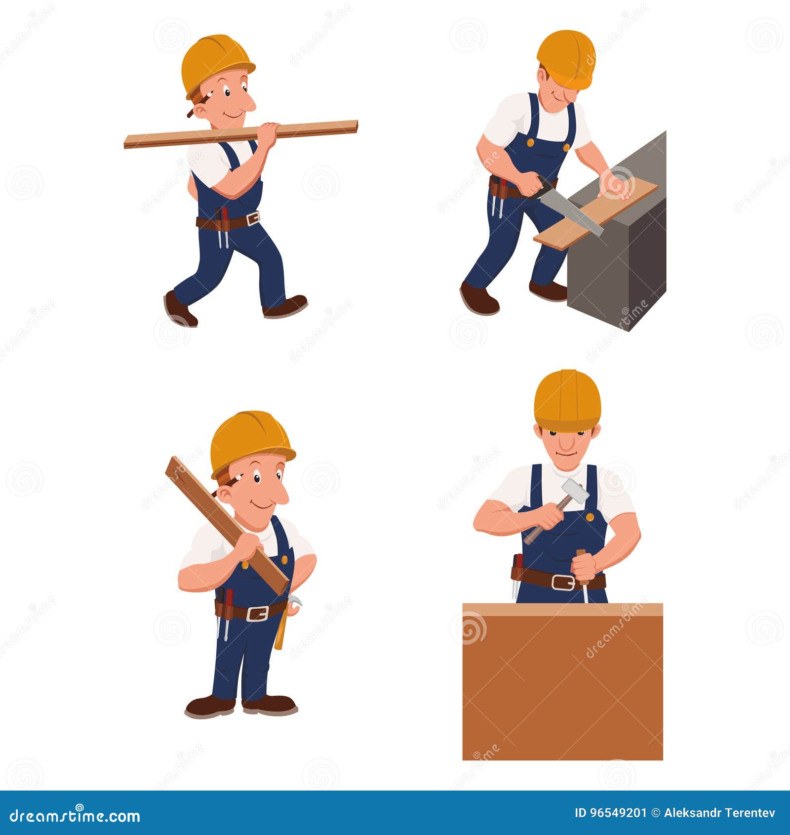 A Set of 4 Illustrations of Workers at the Construction Site. Stock Vector  - Illustration of infographic, helmet: 96549201, image size:1600x1690