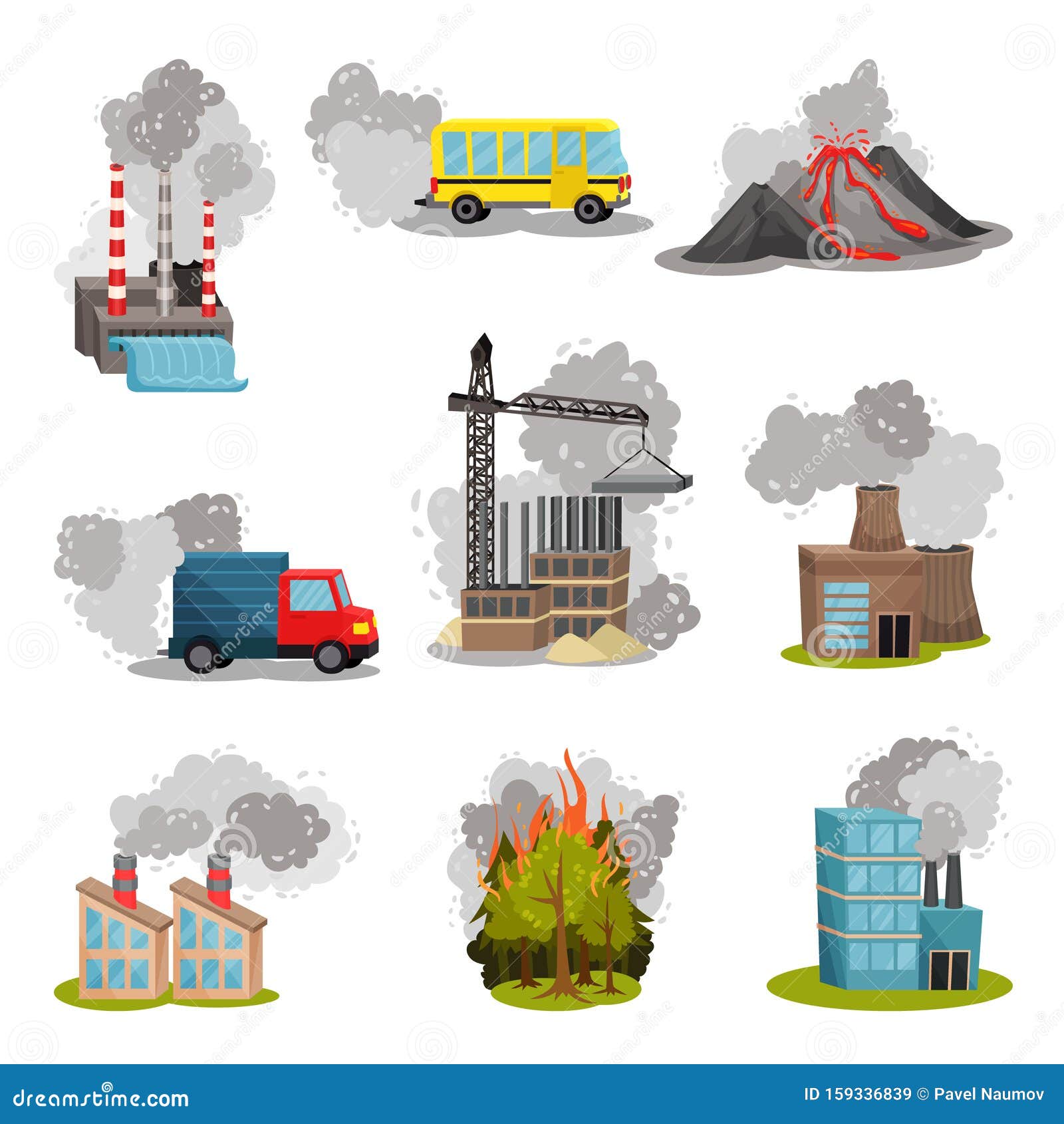 Set of Images of Air Pollution Sources. Vector Illustration. Stock Vector - Illustration of nature, skyline: 159336839 Set of Images of Air Pollution Sources. Vector Illustration. Stock Vector - Illustration of nature, skyline: 159336839