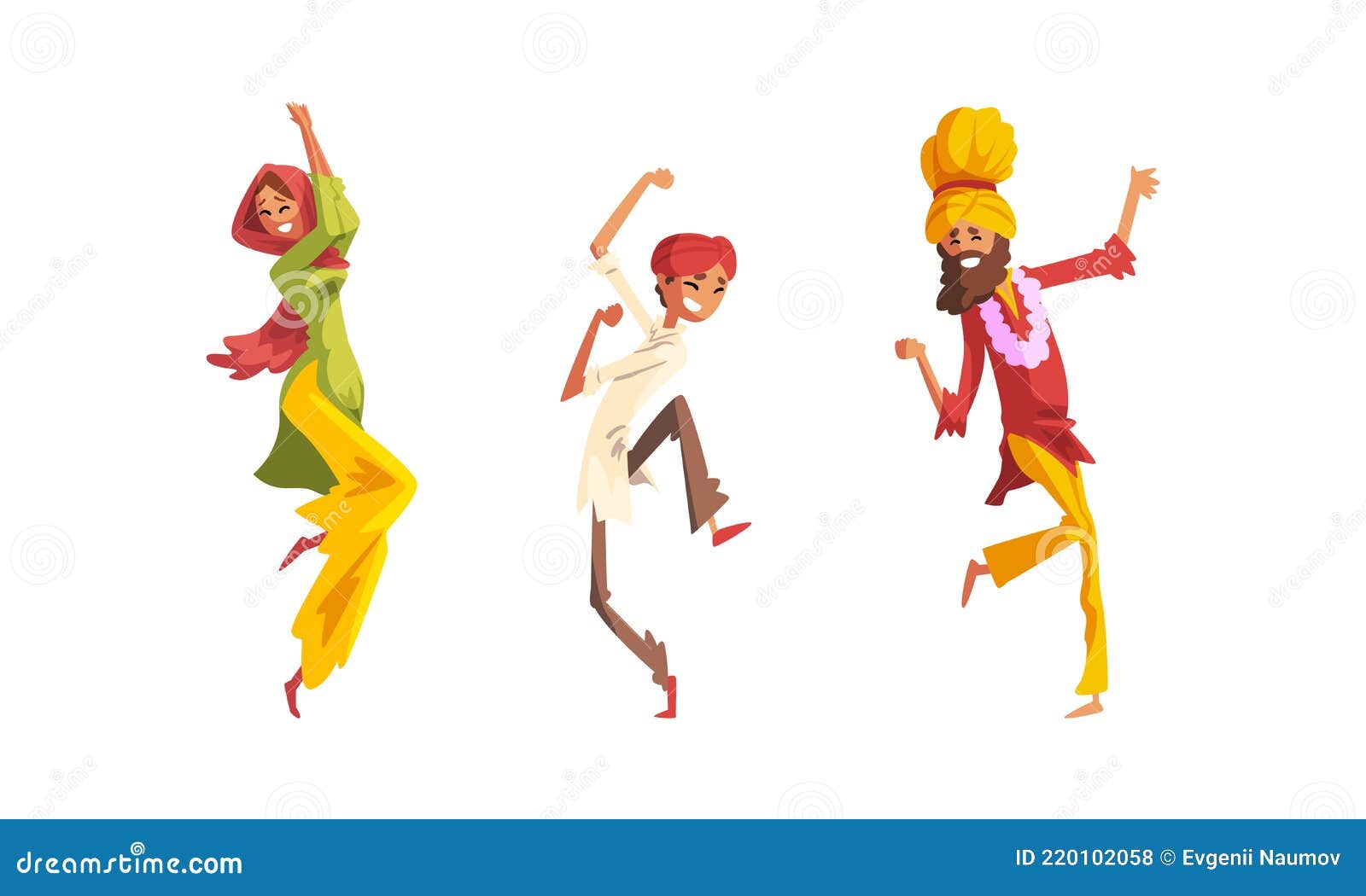 Set of Indian People in Traditional Clothes Performing Folk Dance